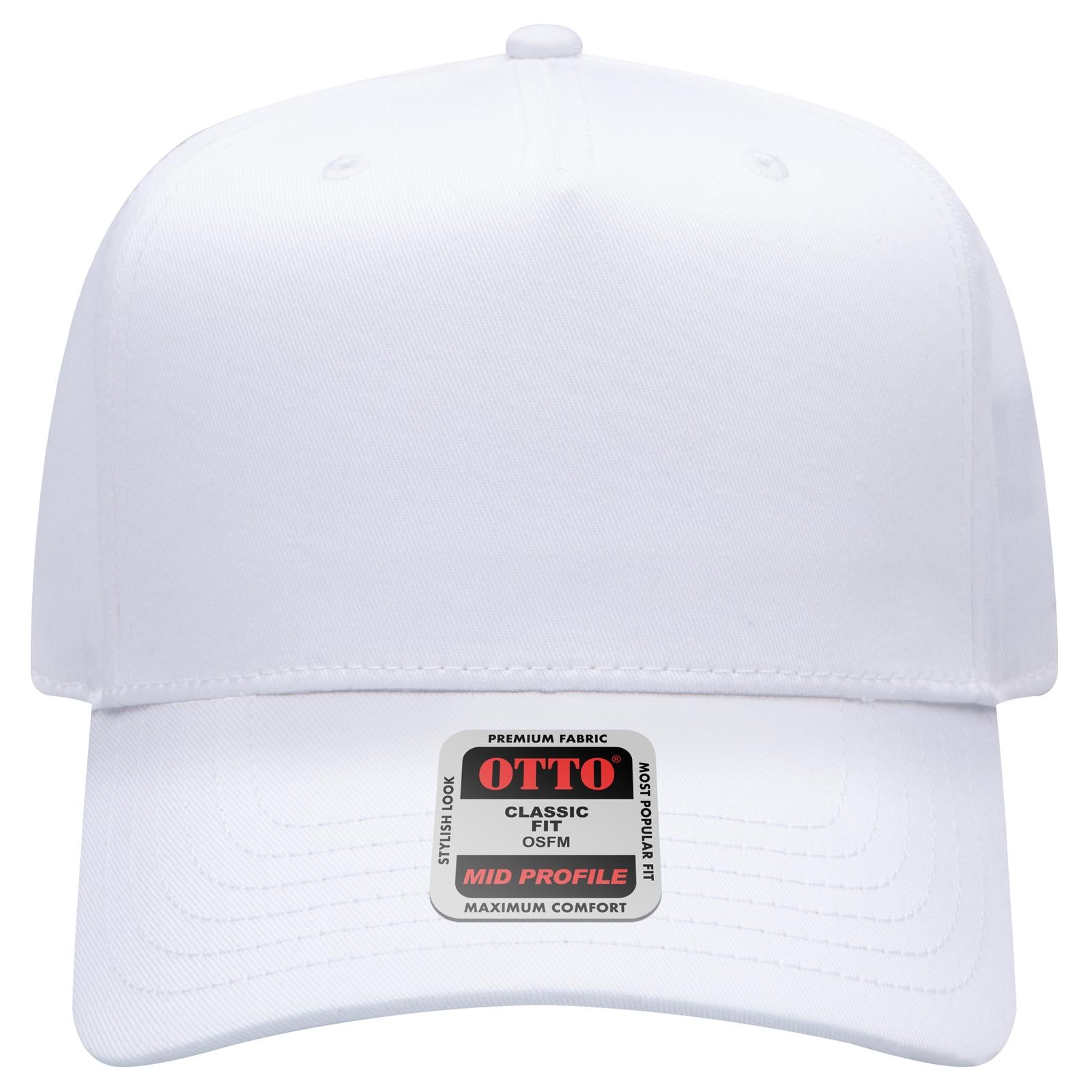 Right View of 016 - White OTTO CAP 5 Panel Mid Profile Baseball Cap