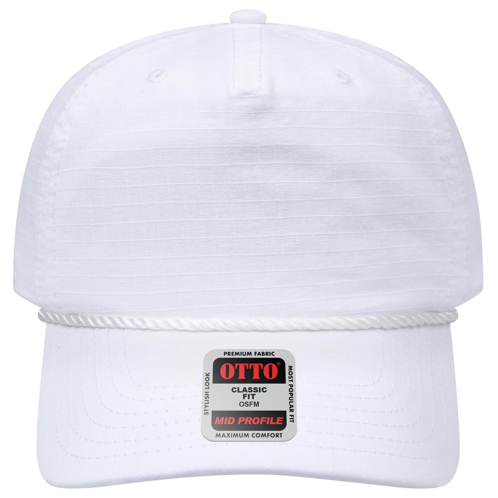 Front View of 016 - White OTTO CAP 5 Panel Mid Profile Baseball Hat