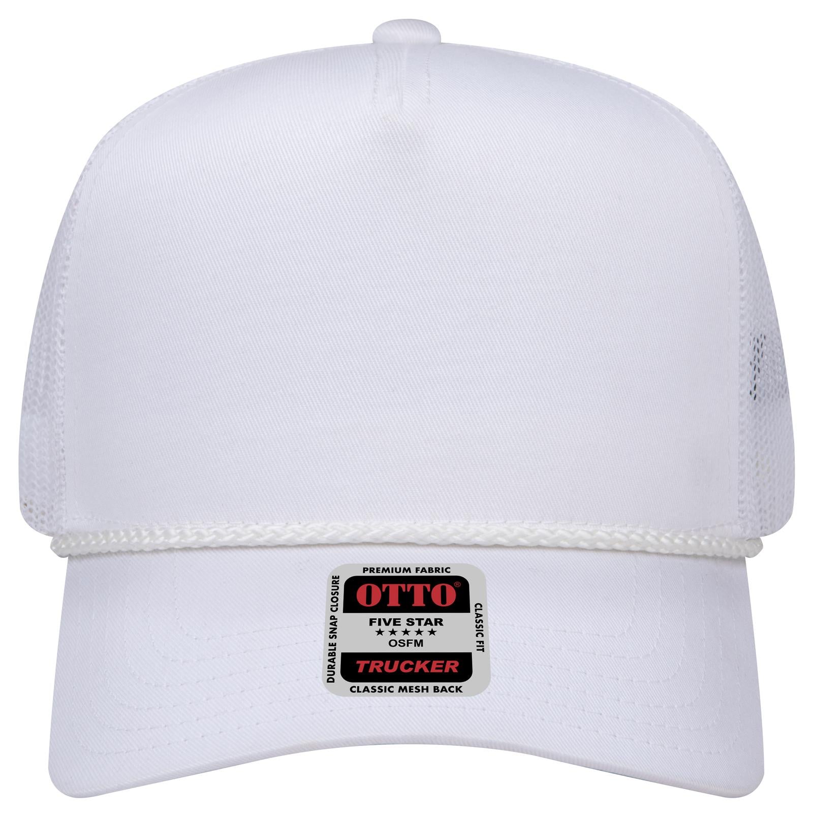 Right View of 016 - White OTTO CAP 5 Panel Mid Profile Mesh Back Trucker Hat