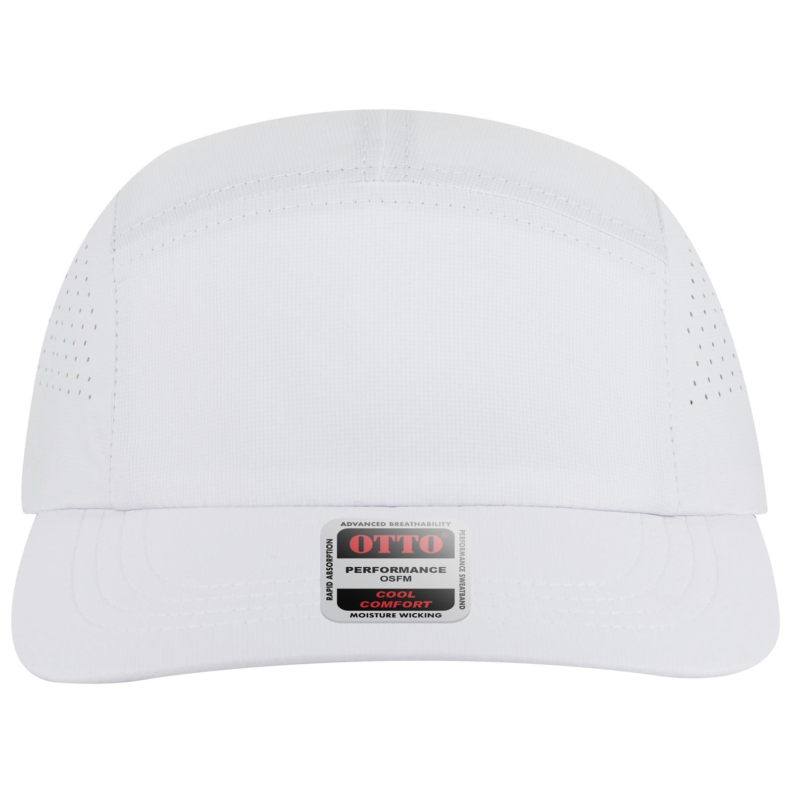 Right View of 016 - White OTTO CAP 5 Panel Running Hat w/ Elastic Soft Visor