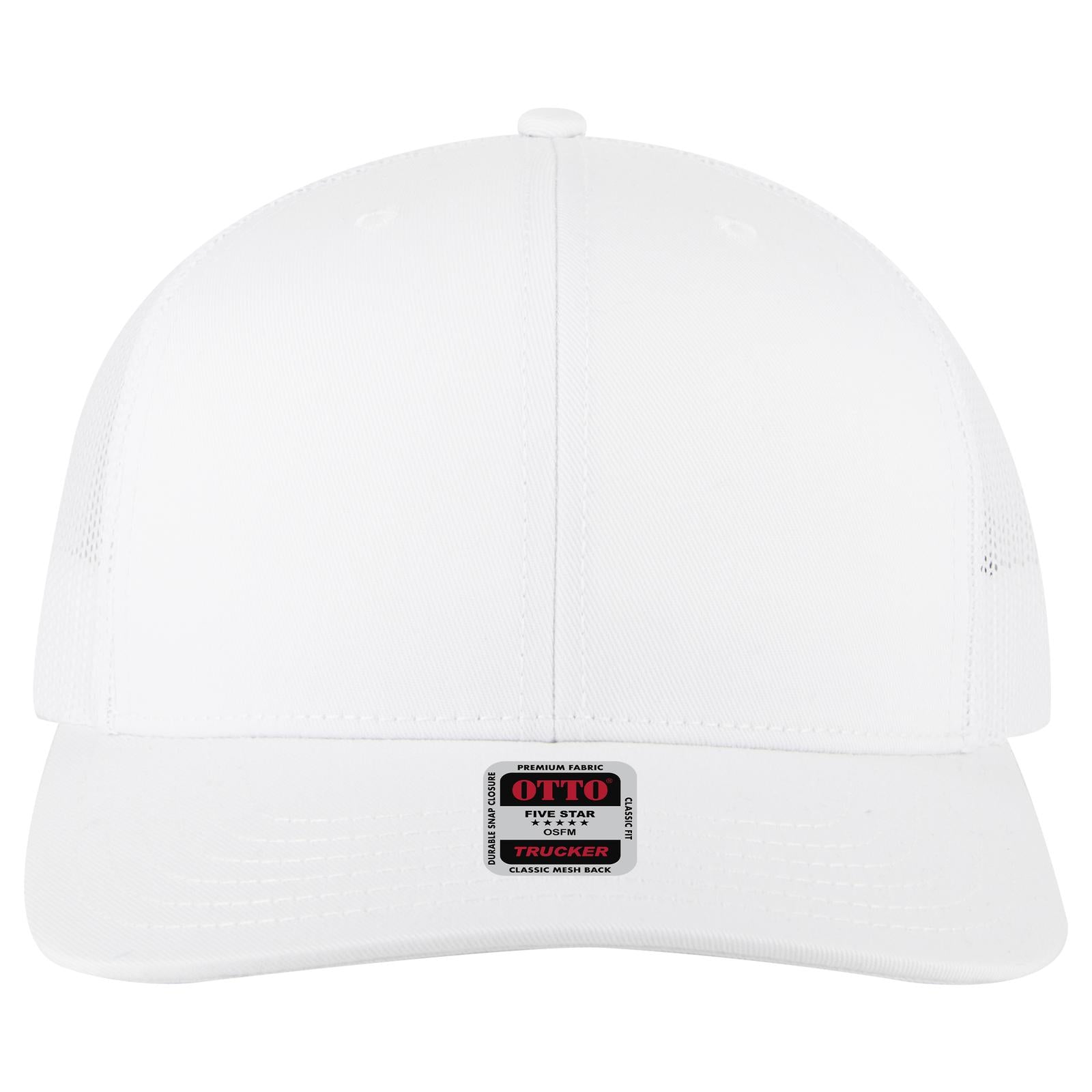 Right View of 016 - White OTTO CAP 6 Panel Mid Profile Mesh Back Trucker Hat