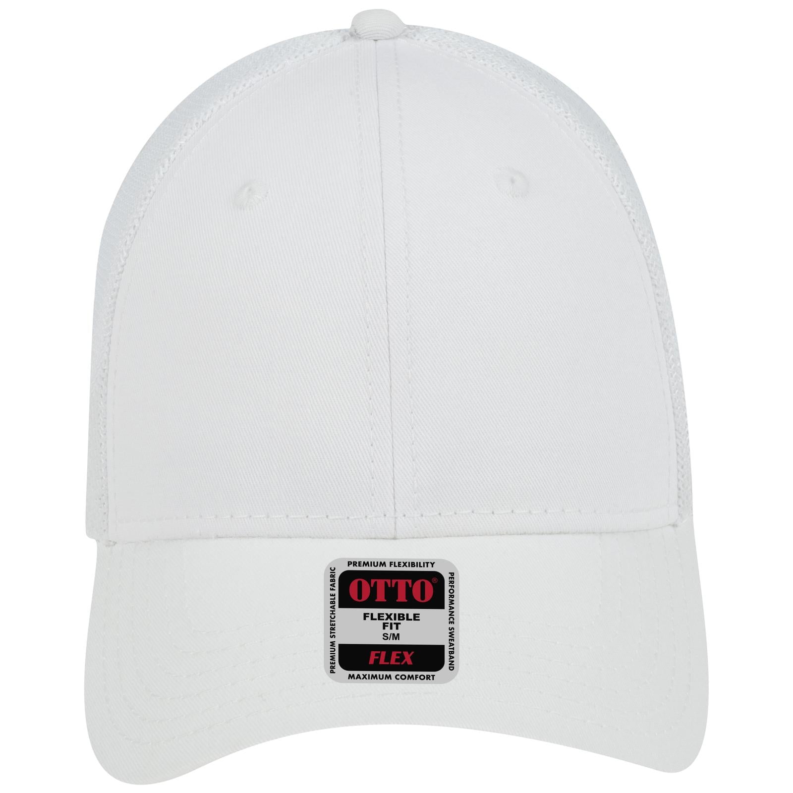 Right View of 016 - White OTTO CAP "OTTO FLEX" Fitted 6 Panel Low Profile Mesh Back Trucker Hat