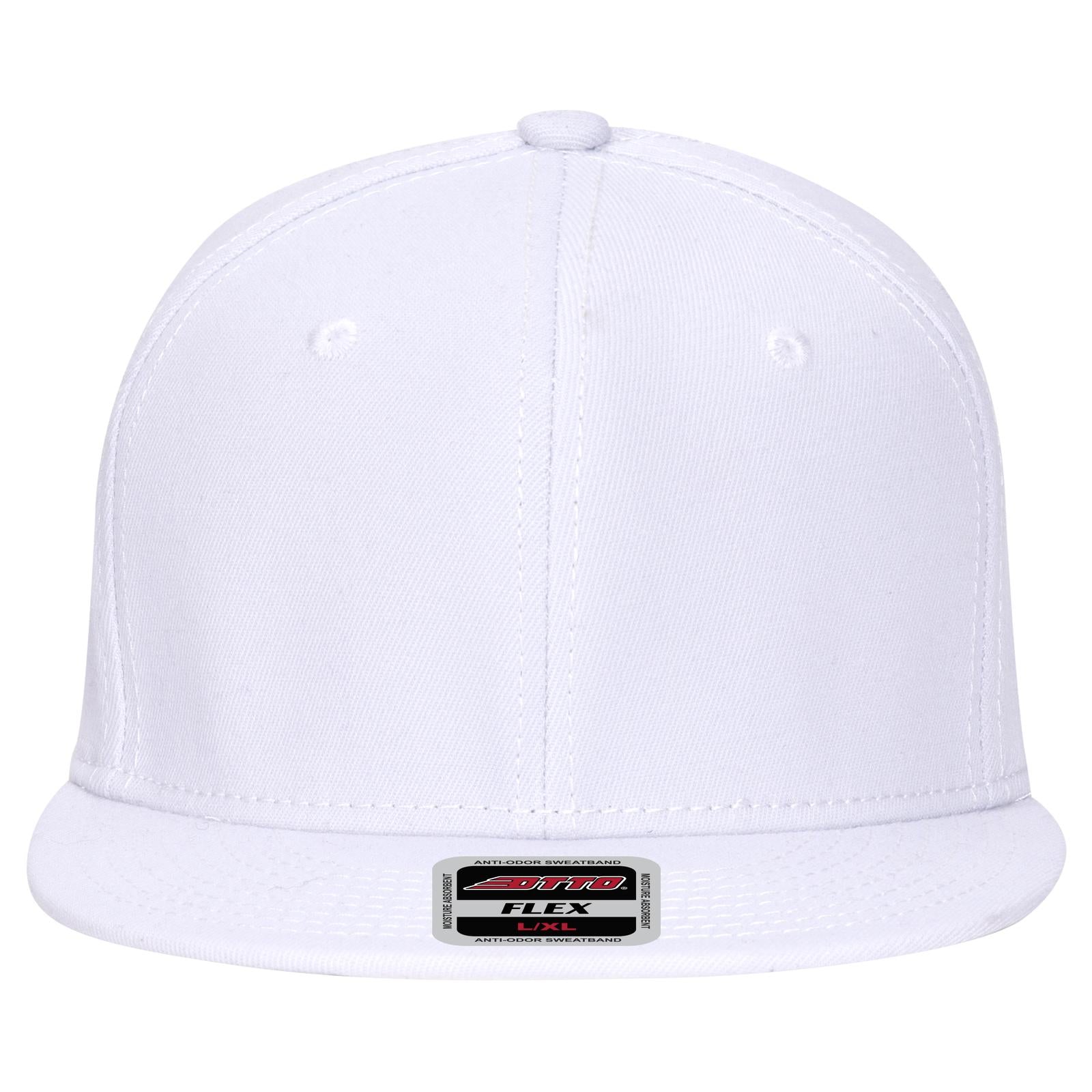 Front View of 016 - White OTTO CAP "OTTO FLEX" Fitted 6 Panel Mid Profile Baseball Cap