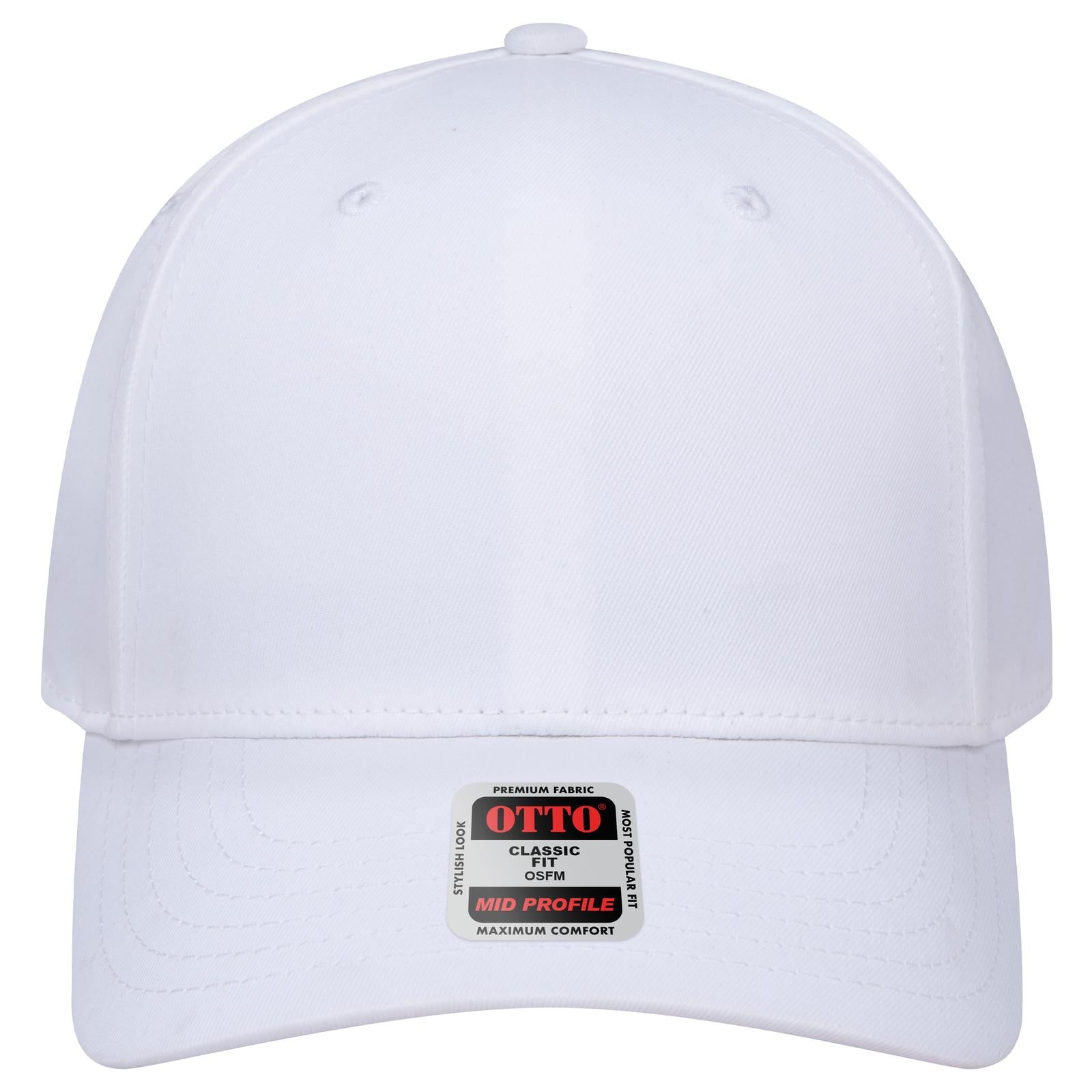 Front View of 016 - White OTTO CAP Seamless 6 Panel Mid Profile Baseball Cap
