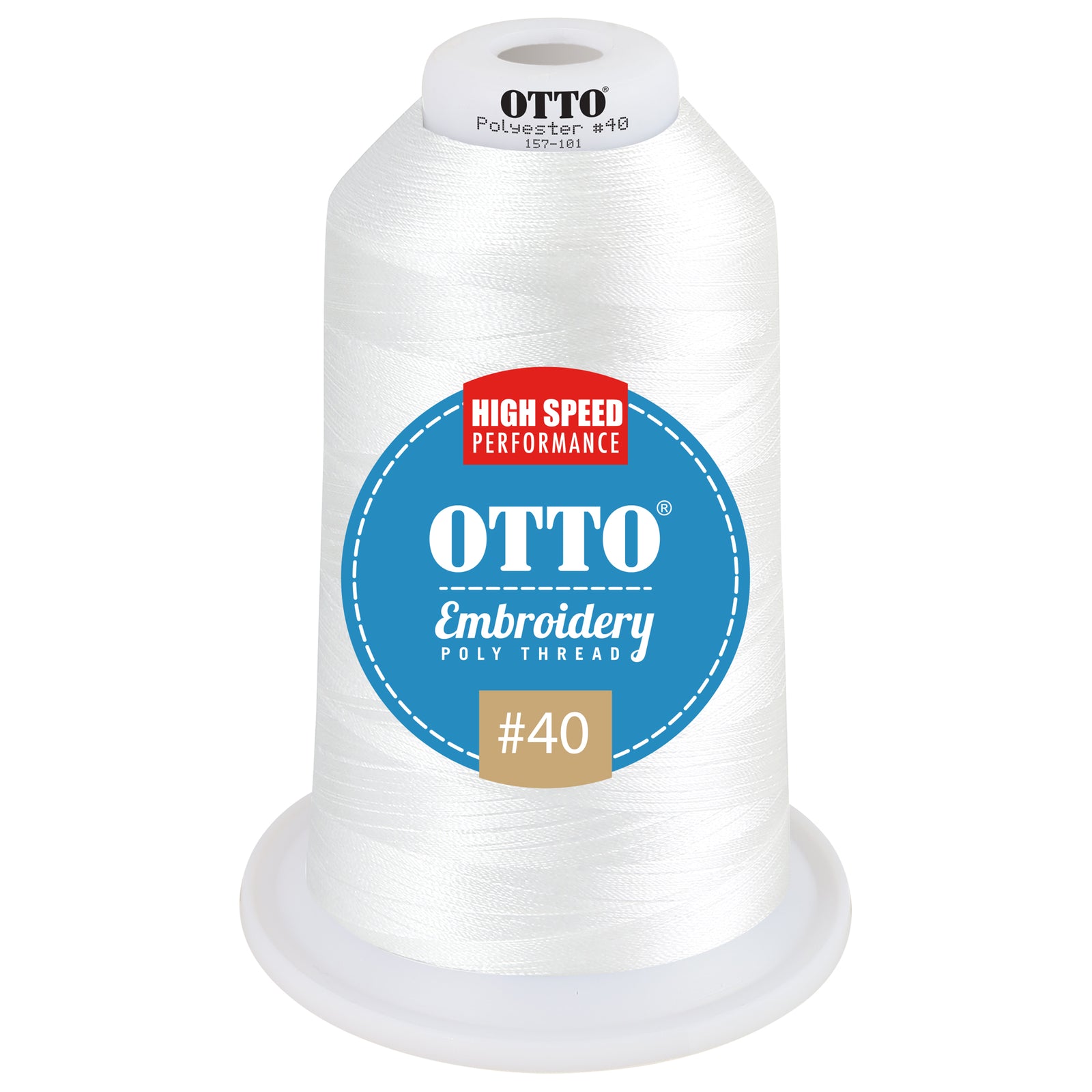 Front View of 016 - White OTTO Embroidery Poly Thread #40 5,500 yd. King Cone