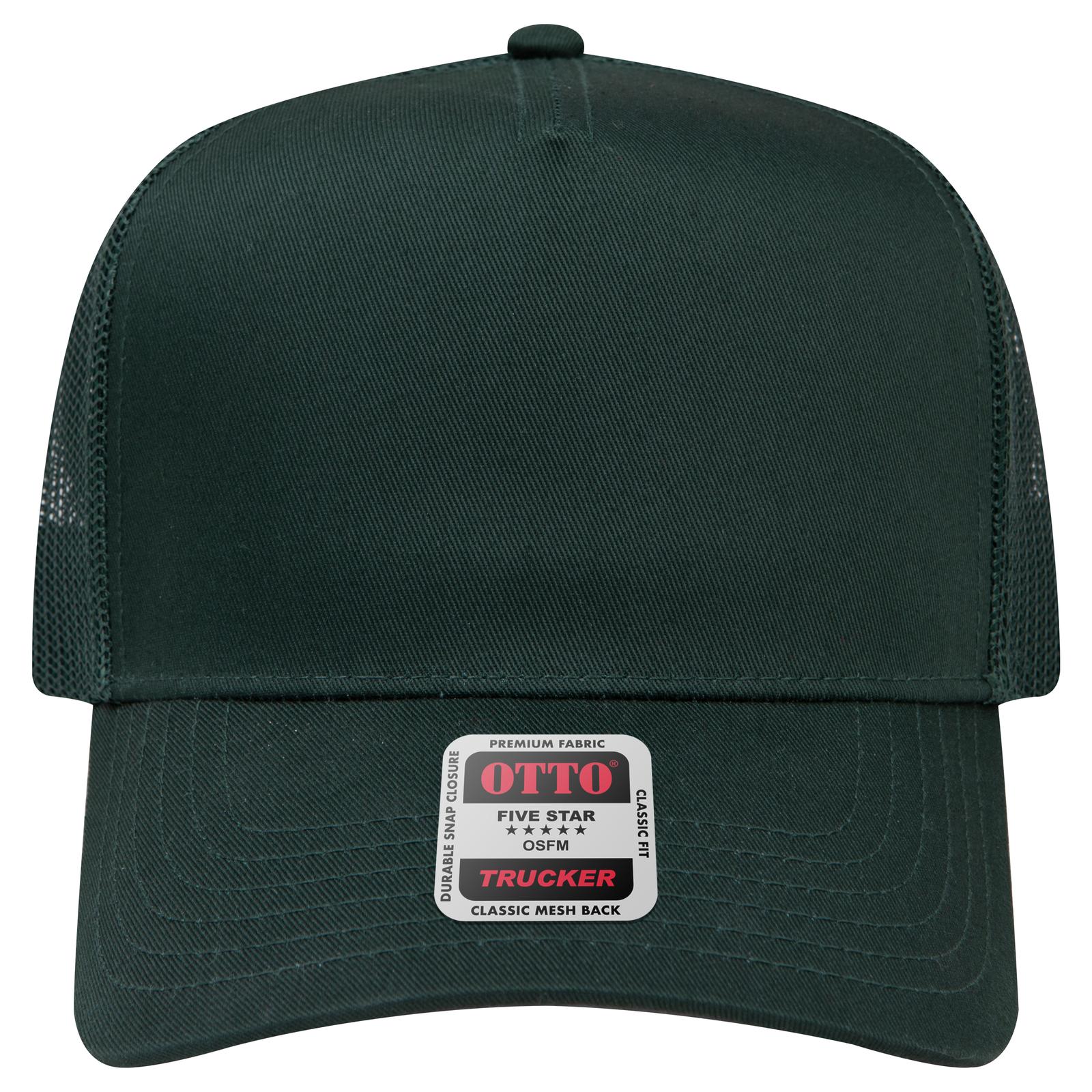 Front View of 017 - Dk. Green OTTO CAP 5 Panel Mid Profile Mesh Back Trucker Hat