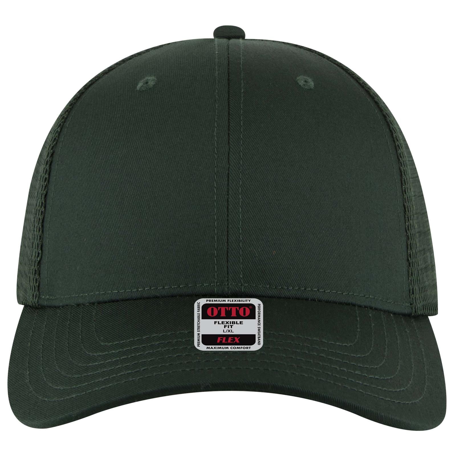 Front View of 017 - Dk. Green OTTO CAP "OTTO FLEX" Fitted 6 Panel Low Profile Mesh Back Trucker Hat