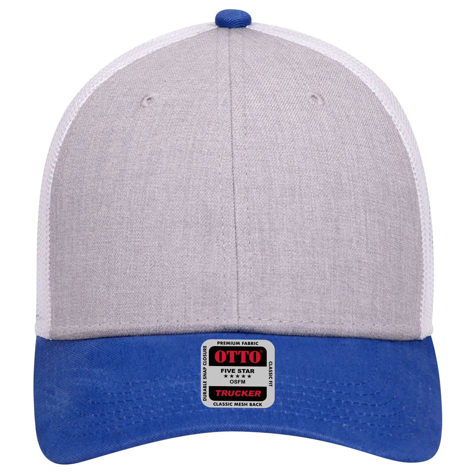 Right View of 017416 - Royal/HeatherGry/White OTTO CAP 6 Panel Low Profile Mesh Back Trucker Hat