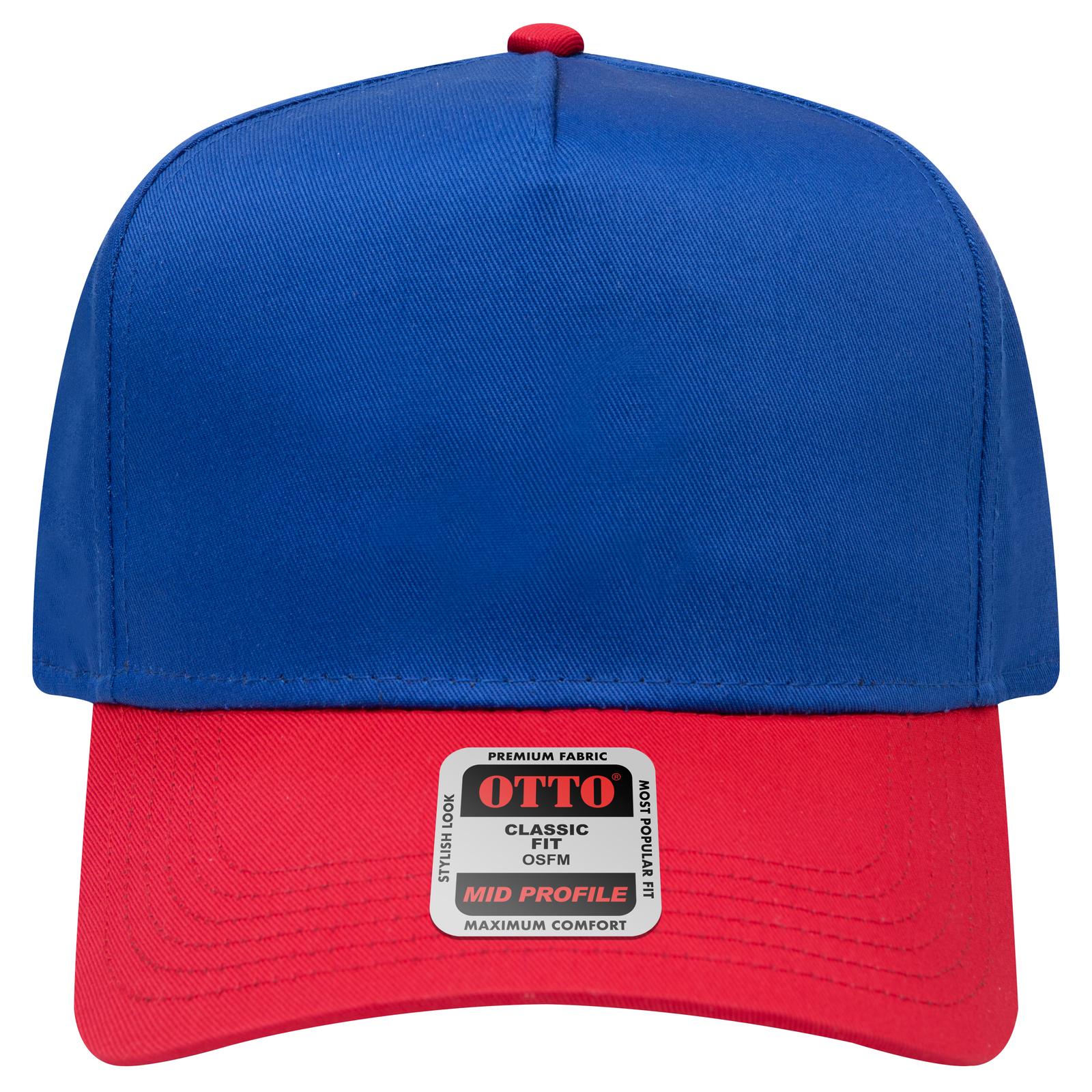 Front View of 0201 - Red/Ryl OTTO CAP 5 Panel Mid Profile Baseball Cap