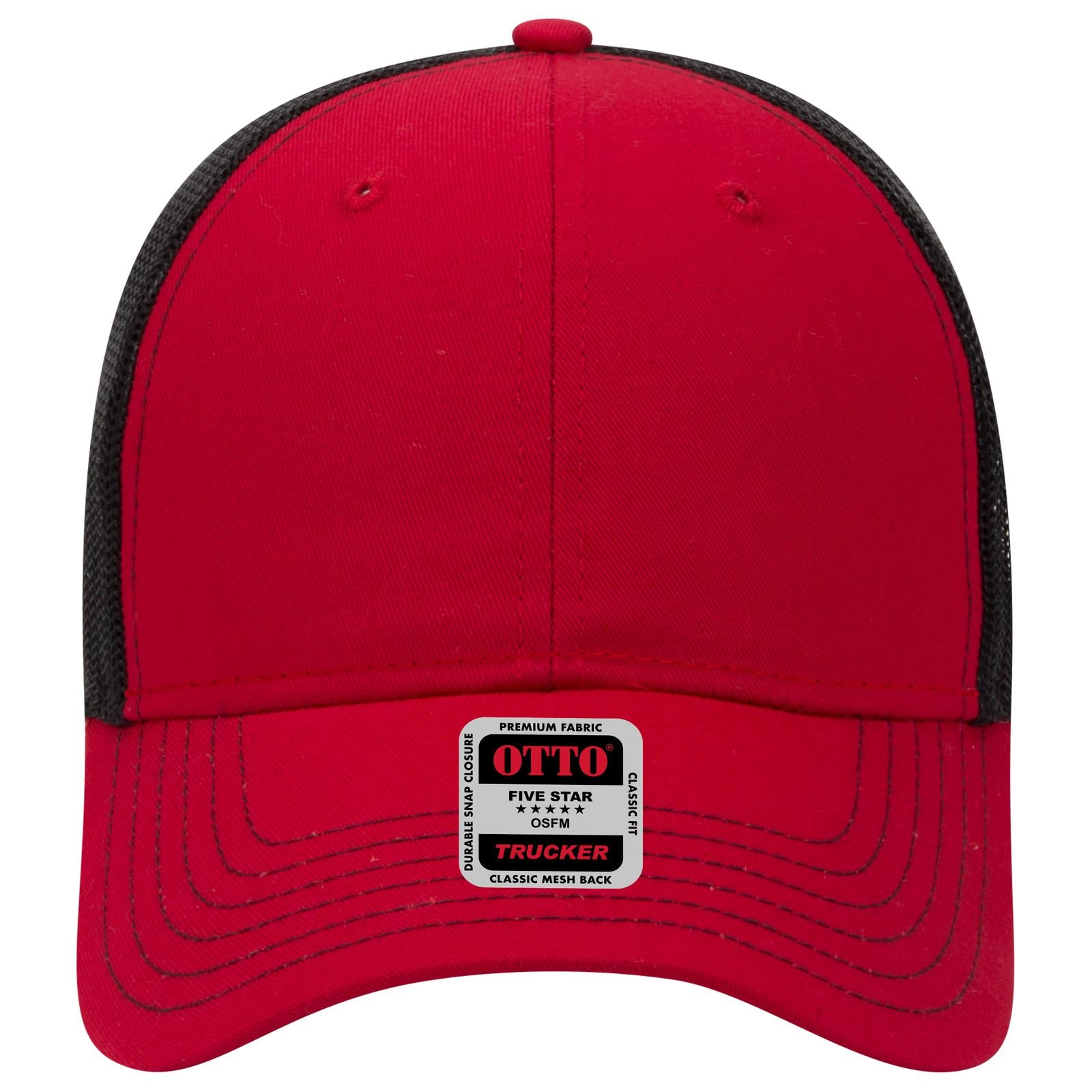 Right View of 020203 - Red/Red/Blk OTTO CAP 6 Panel Low Profile Mesh Back Trucker Hat