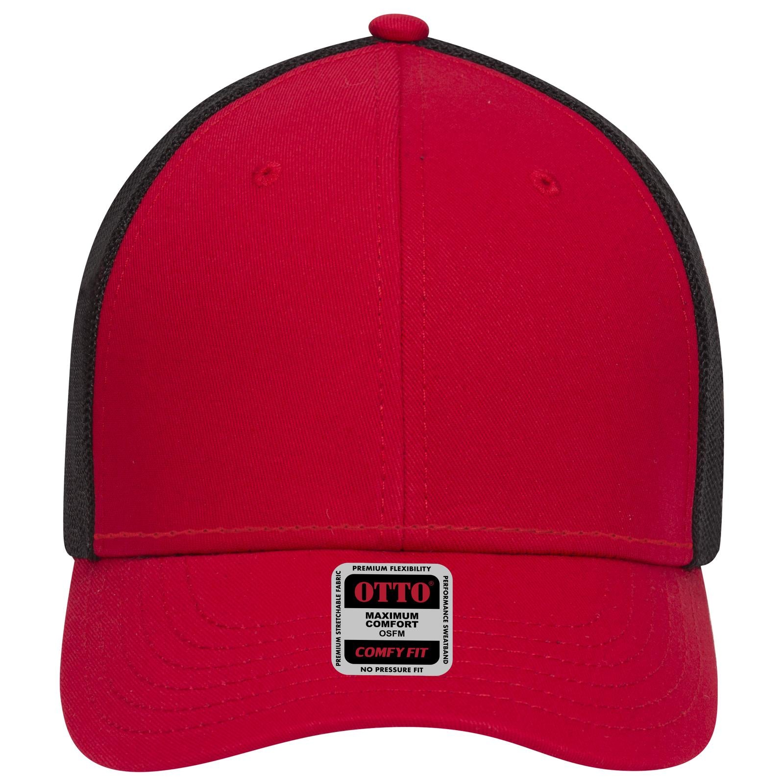 Front View of 020203 - Red/Red/Blk OTTO CAP "OTTO COMFY FIT" 6 Panel Low Profile Mesh Back Trucker Hat