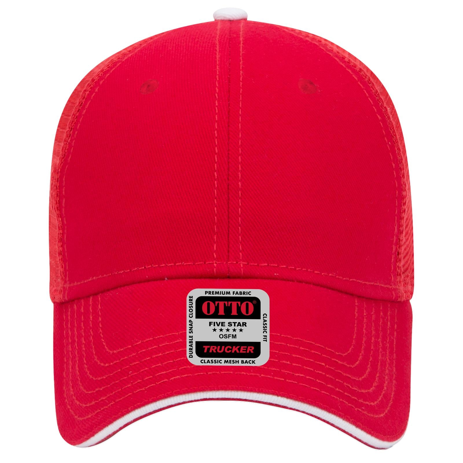 Right View of 020216 - Red/Red/Wht OTTO CAP 6 Panel Low Profile Mesh Back Trucker Hat