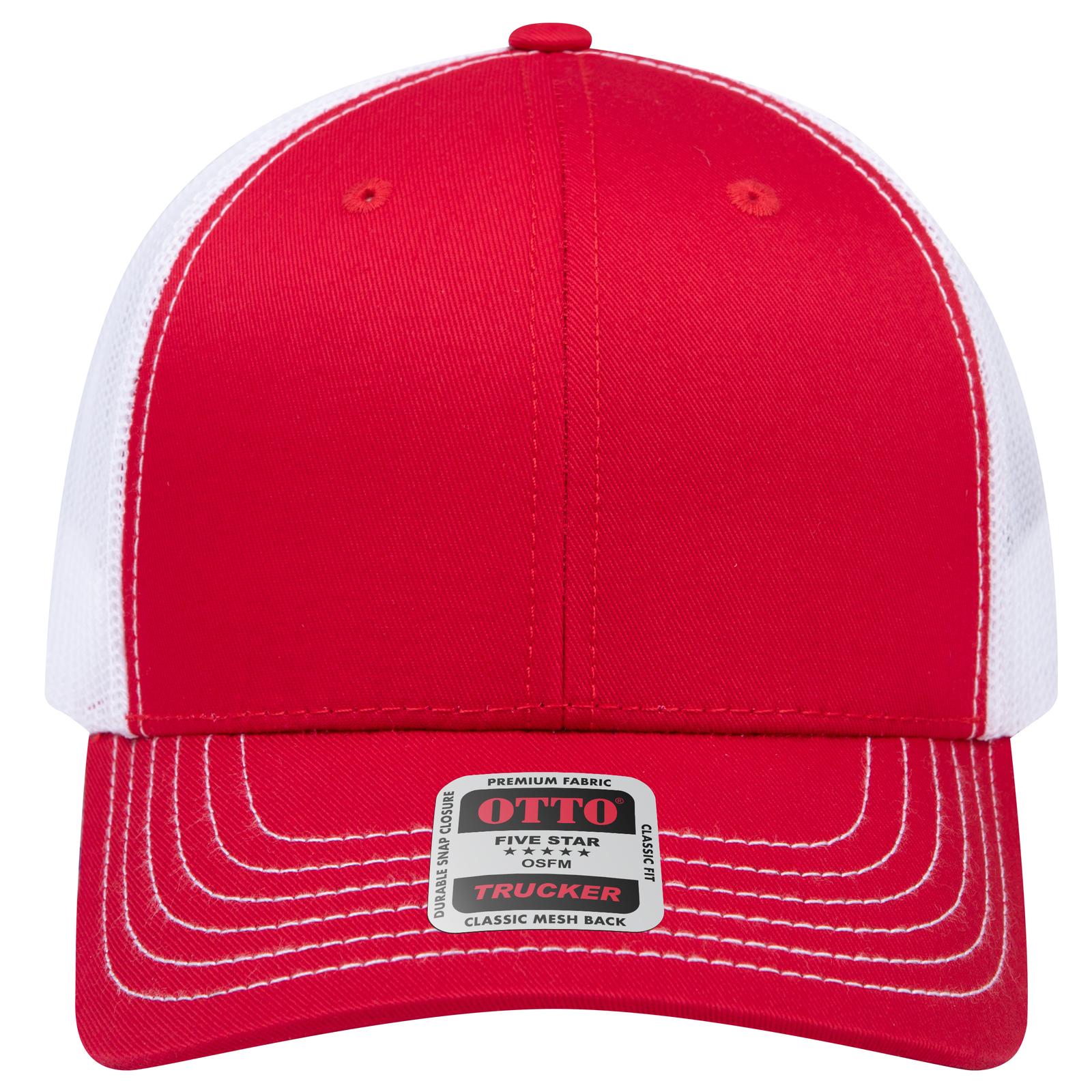 Right View of 020216 - Red/Red/Wht OTTO CAP 6 Panel Mid Profile Mesh Back Trucker Hat