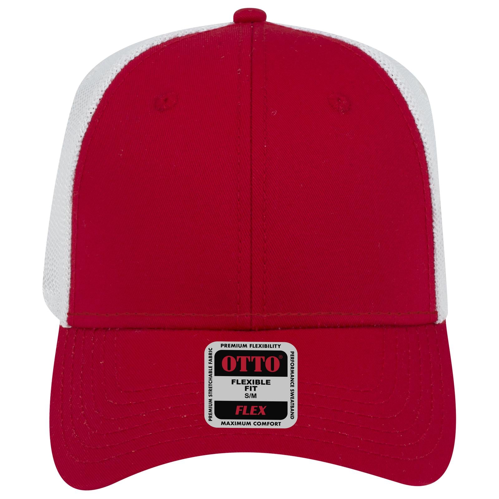 Right View of 020216 - Red/Red/Wht OTTO CAP "OTTO FLEX" Fitted 6 Panel Low Profile Mesh Back Trucker Hat