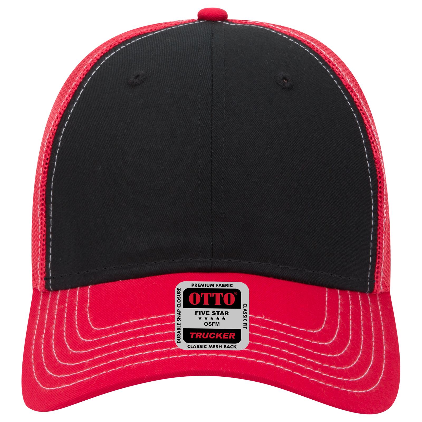 Right View of 020302 - Red/Blk/Red OTTO CAP 6 Panel Low Profile Mesh Back Trucker Hat