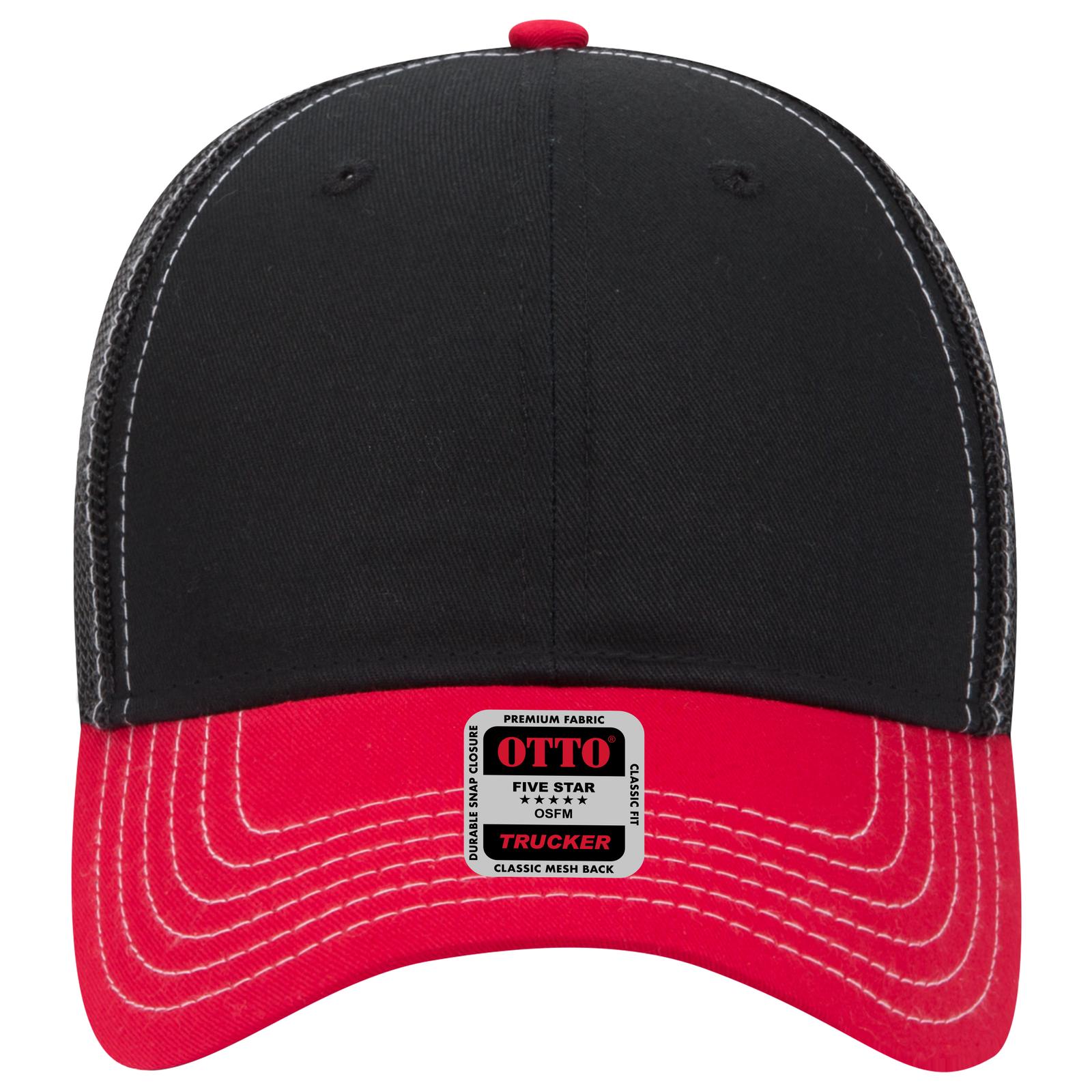 Right View of 020303 - Red/Blk/Blk OTTO CAP 6 Panel Low Profile Mesh Back Trucker Hat