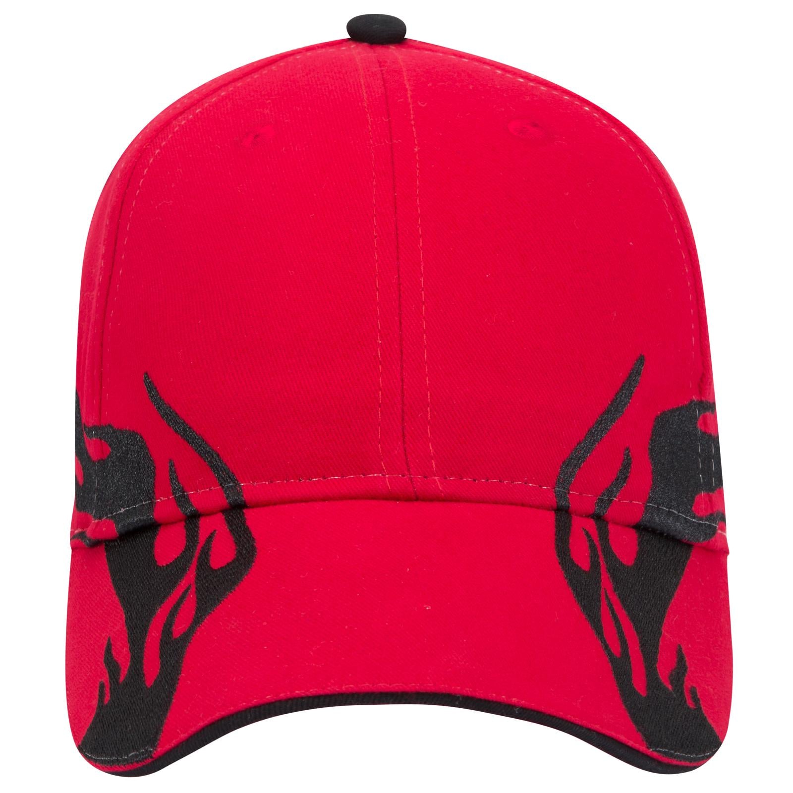 Front View of 020303D - Red/Blk/Blk OTTO CAP 6 Panel Low Profile Baseball Cap