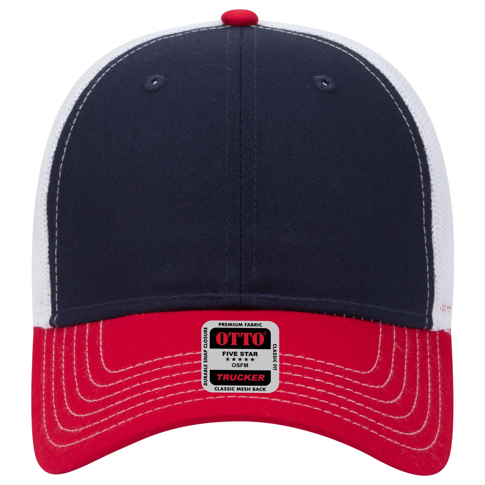 Right View of 020416 - Red/Nvy/Wht OTTO CAP 6 Panel Low Profile Mesh Back Trucker Hat