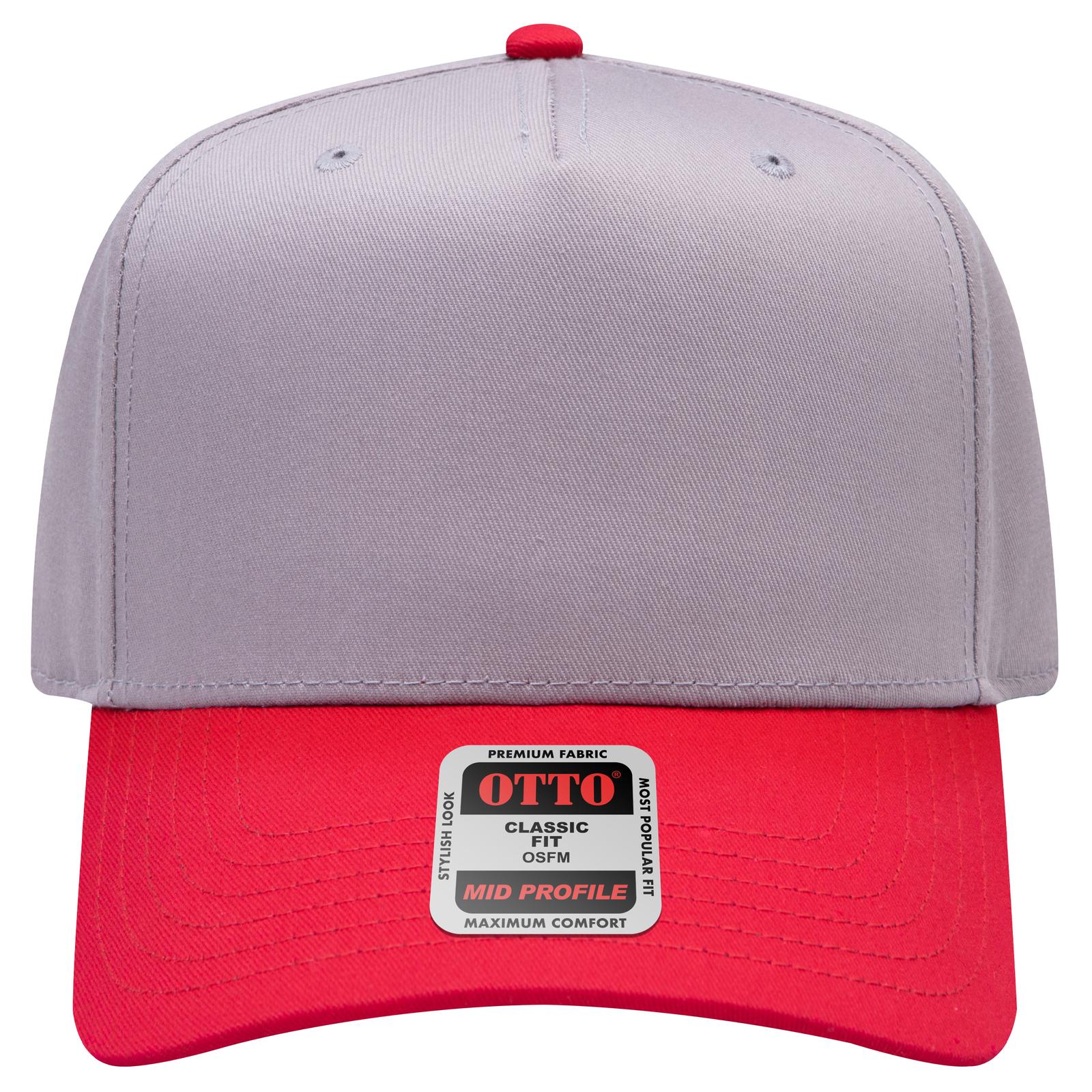 Right View of 0214 - Red/Gry OTTO CAP 5 Panel Mid Profile Baseball Cap