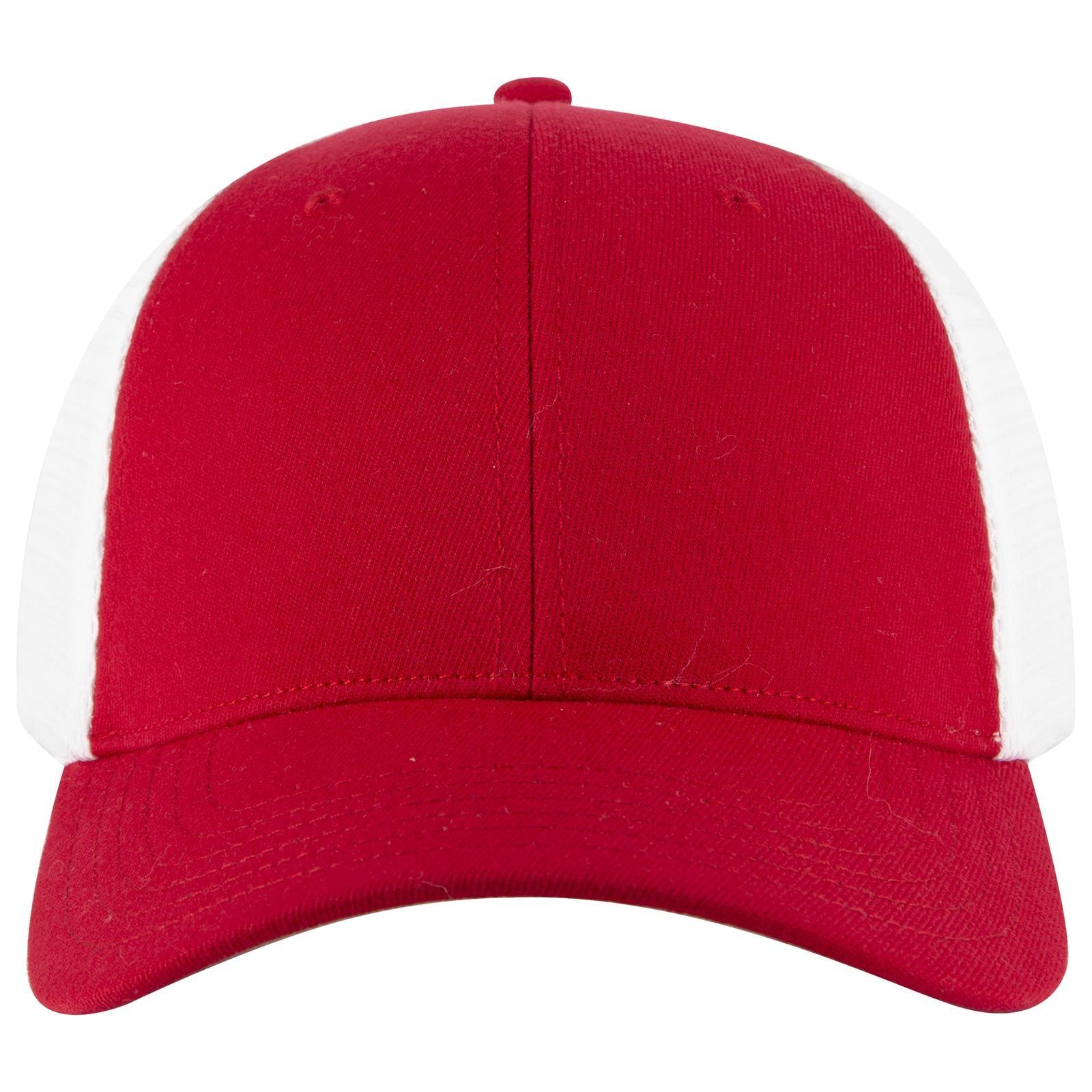Front View of 0216 - Red/Wht OTTO CAP "OTTO FLEX" Fitted 6 Panel Low Profile Mesh Back Trucker Hat
