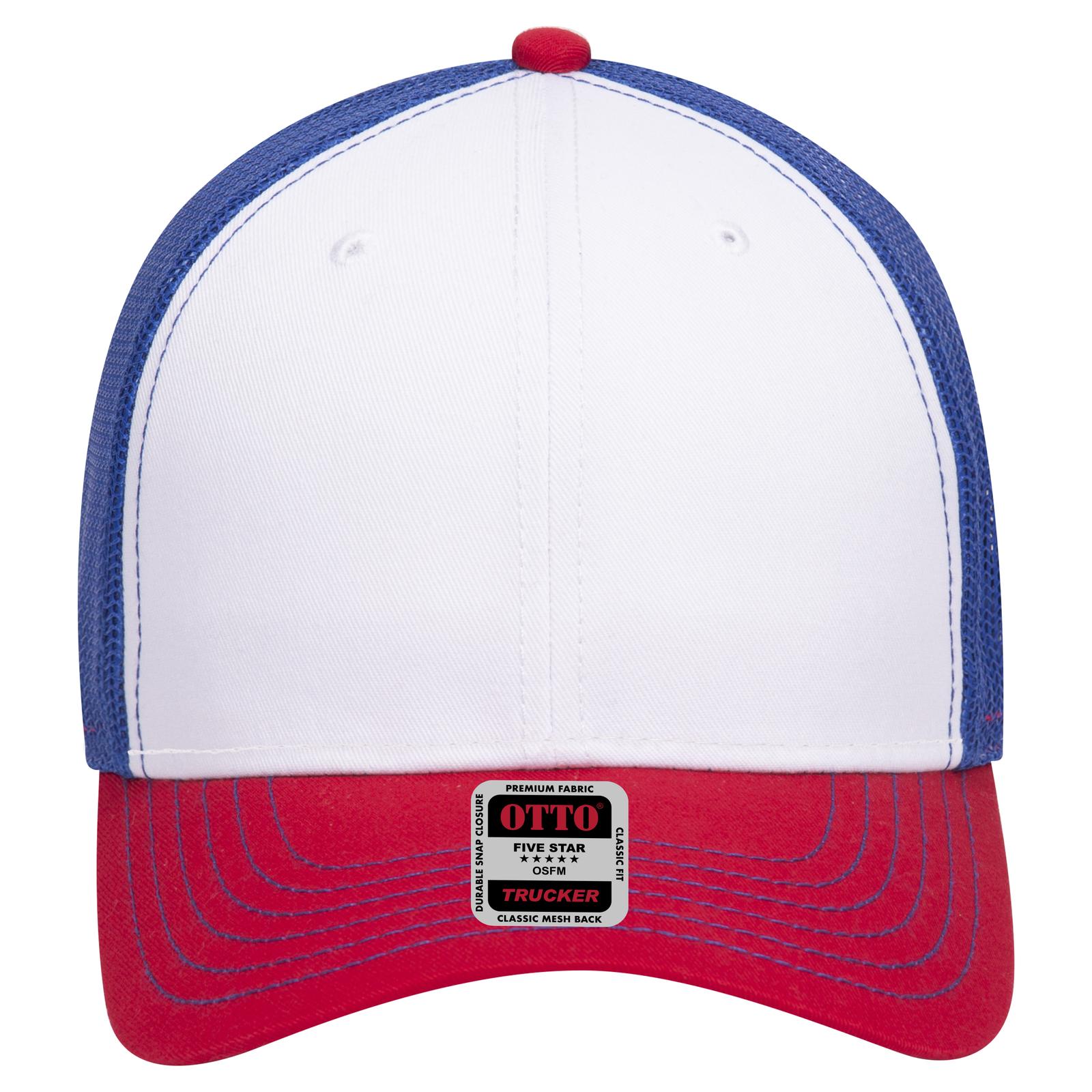 Right View of 021601 - Red/Wht/Ryl OTTO CAP 6 Panel Low Profile Mesh Back Trucker Hat