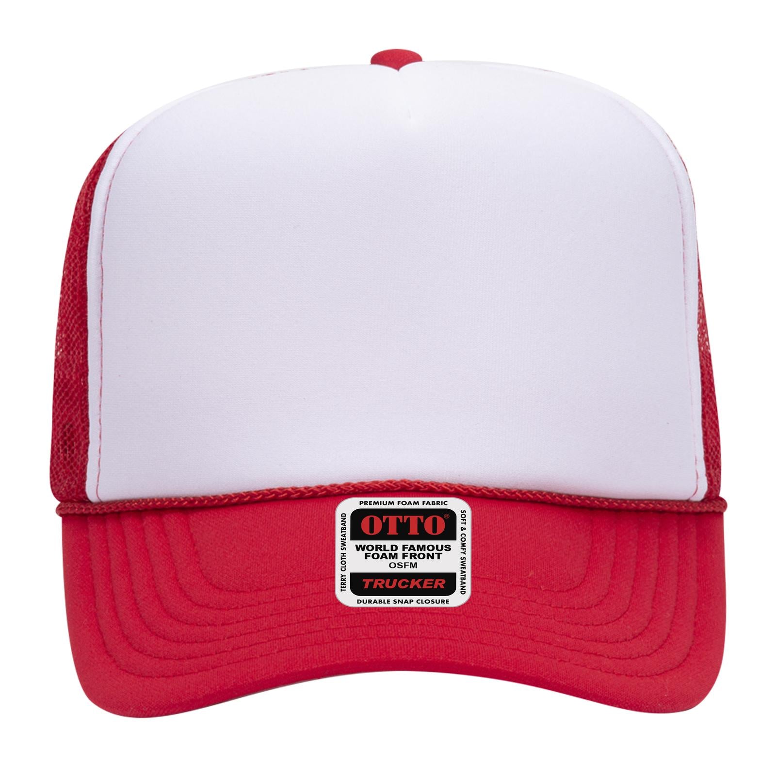 Right View of 021602 - Red/Wht/Red OTTO CAP 5 Panel High Crown Mesh Back Trucker Hat