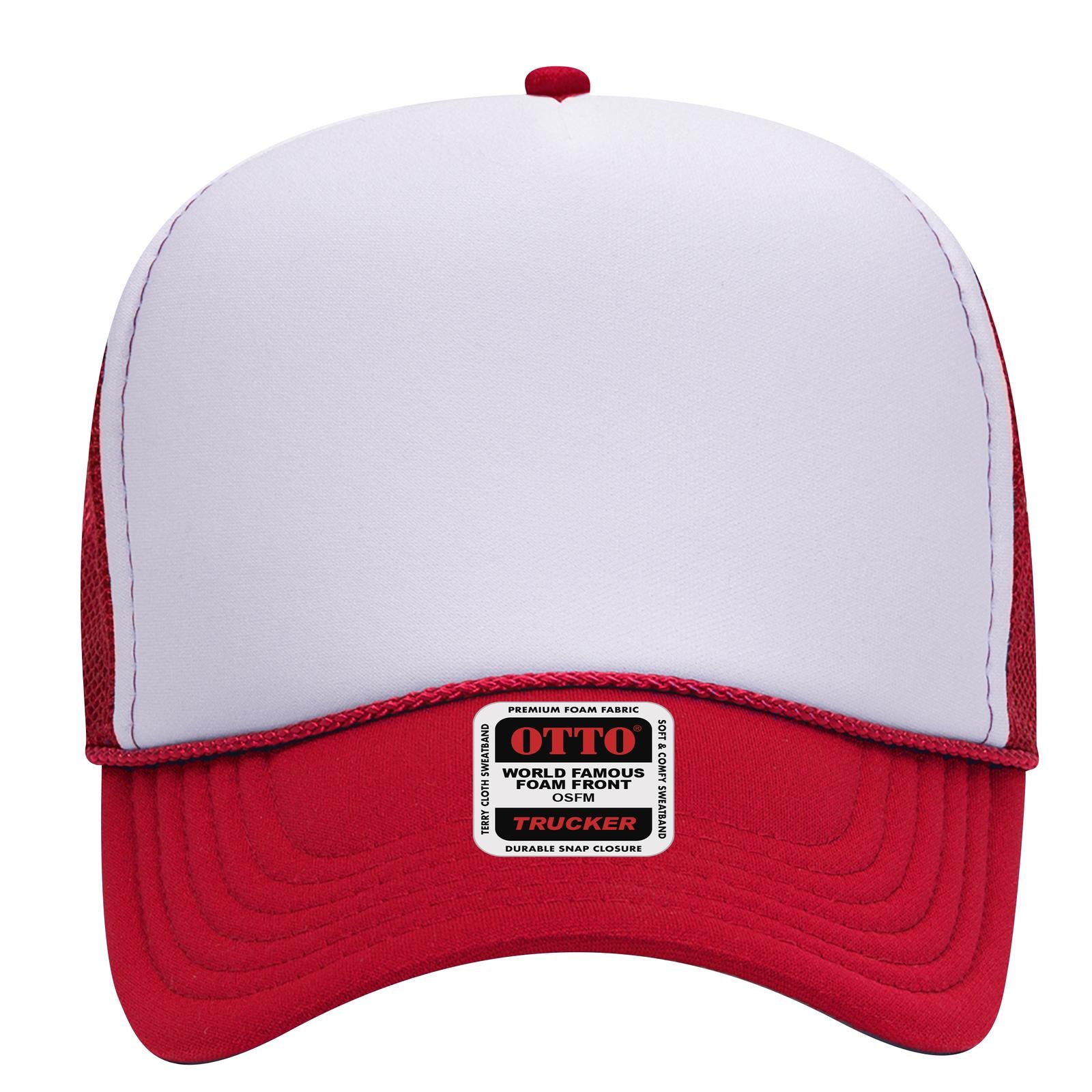 Right View of 021602 - Red/Wht/Red OTTO CAP 5 Panel Mid Profile Mesh Back Trucker Hat