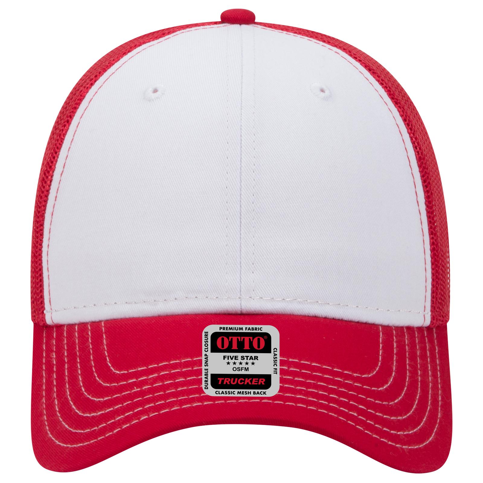 Right View of 021602 - Red/Wht/Red OTTO CAP 6 Panel Low Profile Mesh Back Trucker Hat
