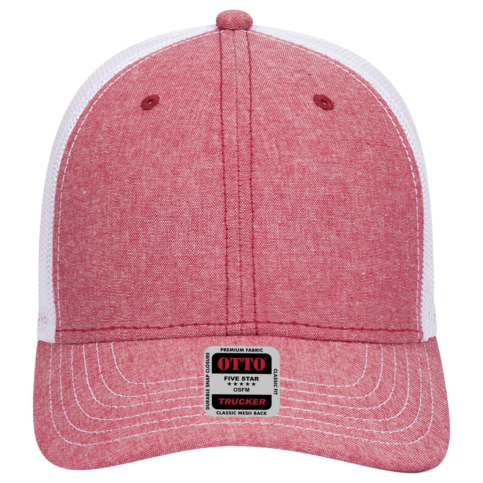 Right View of 0216X - Red/Wht OTTO CAP 6 Panel Low Profile Mesh Back Trucker Hat