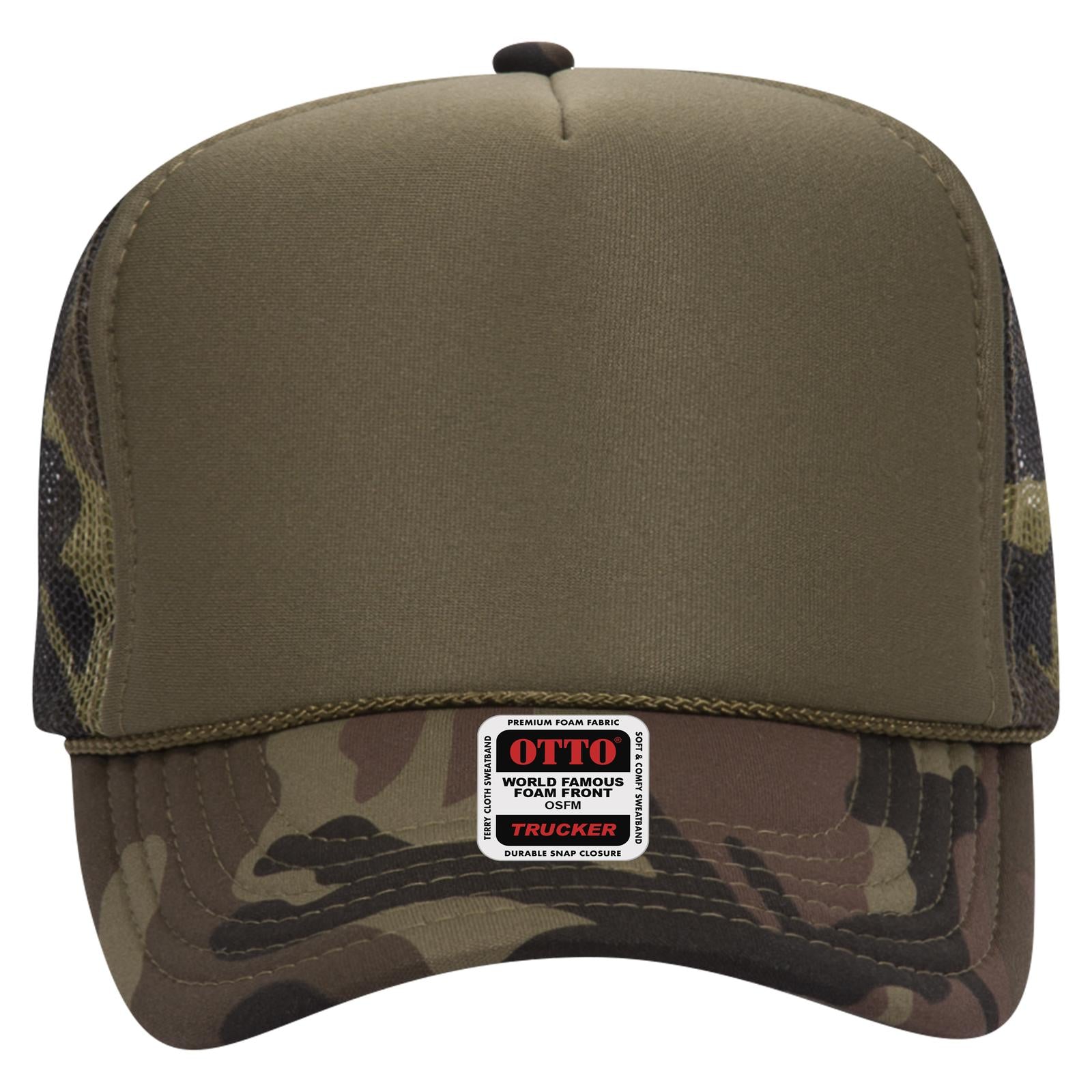 Front View of 021CPB OTTO CAP 5 Panel High Crown Mesh Back Trucker Hat