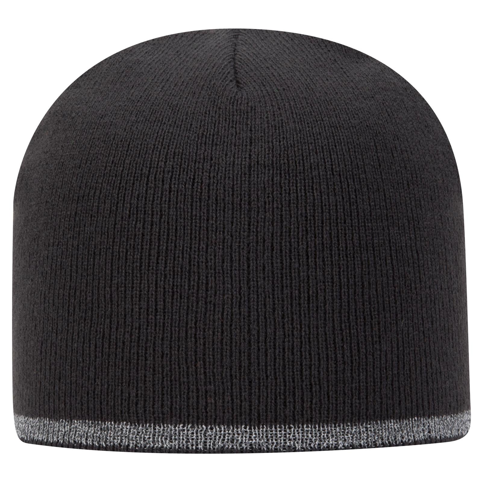 Front View of 025 - Char. Gray OTTO CAP 9" Classic Knit Beanie w/ Reflective Stripe