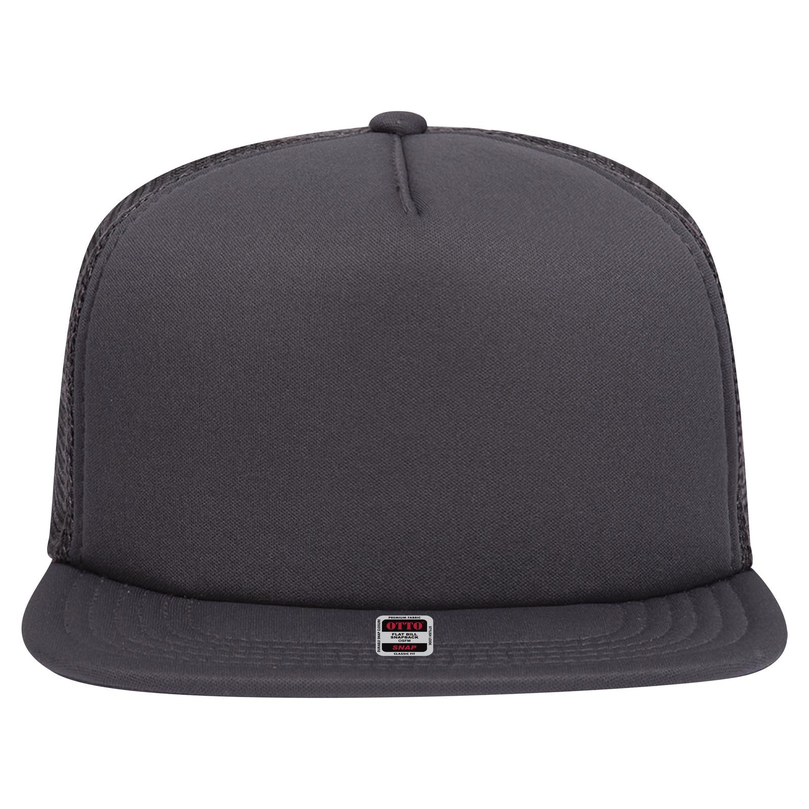 Front View of 025 - Char. Gray OTTO CAP "OTTO SNAP" 5 Panel Mid Profile Mesh Back Trucker Snapback Hat