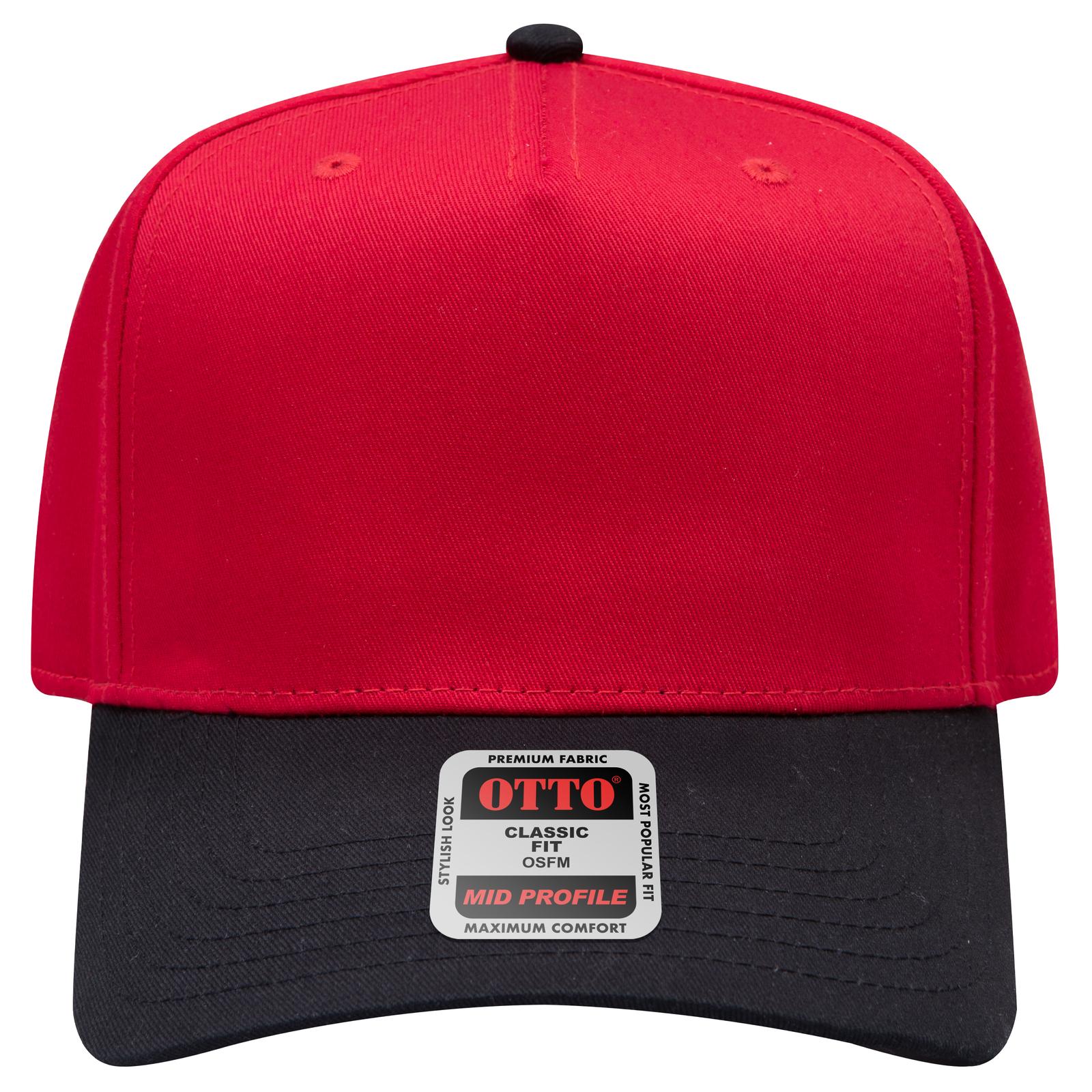 Front View of 0302 - Blk/Red OTTO CAP 5 Panel Mid Profile Baseball Cap