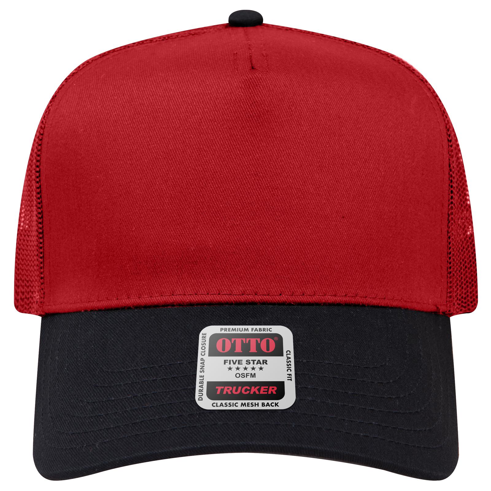 Right View of 0302 - Blk/Red OTTO CAP 5 Panel Mid Profile Mesh Back Trucker Hat