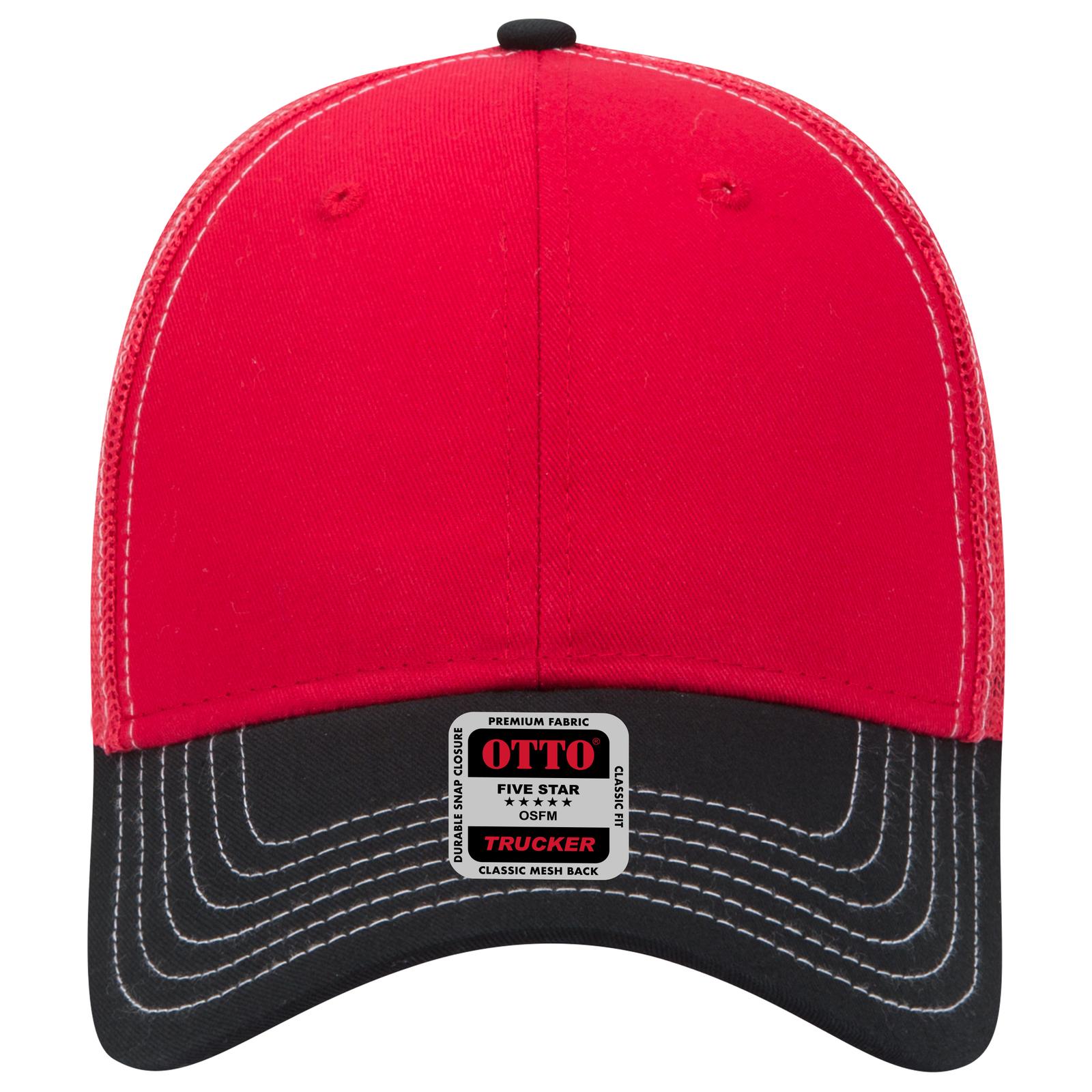 Right View of 030202 - Blk/Red/Red OTTO CAP 6 Panel Low Profile Mesh Back Trucker Hat
