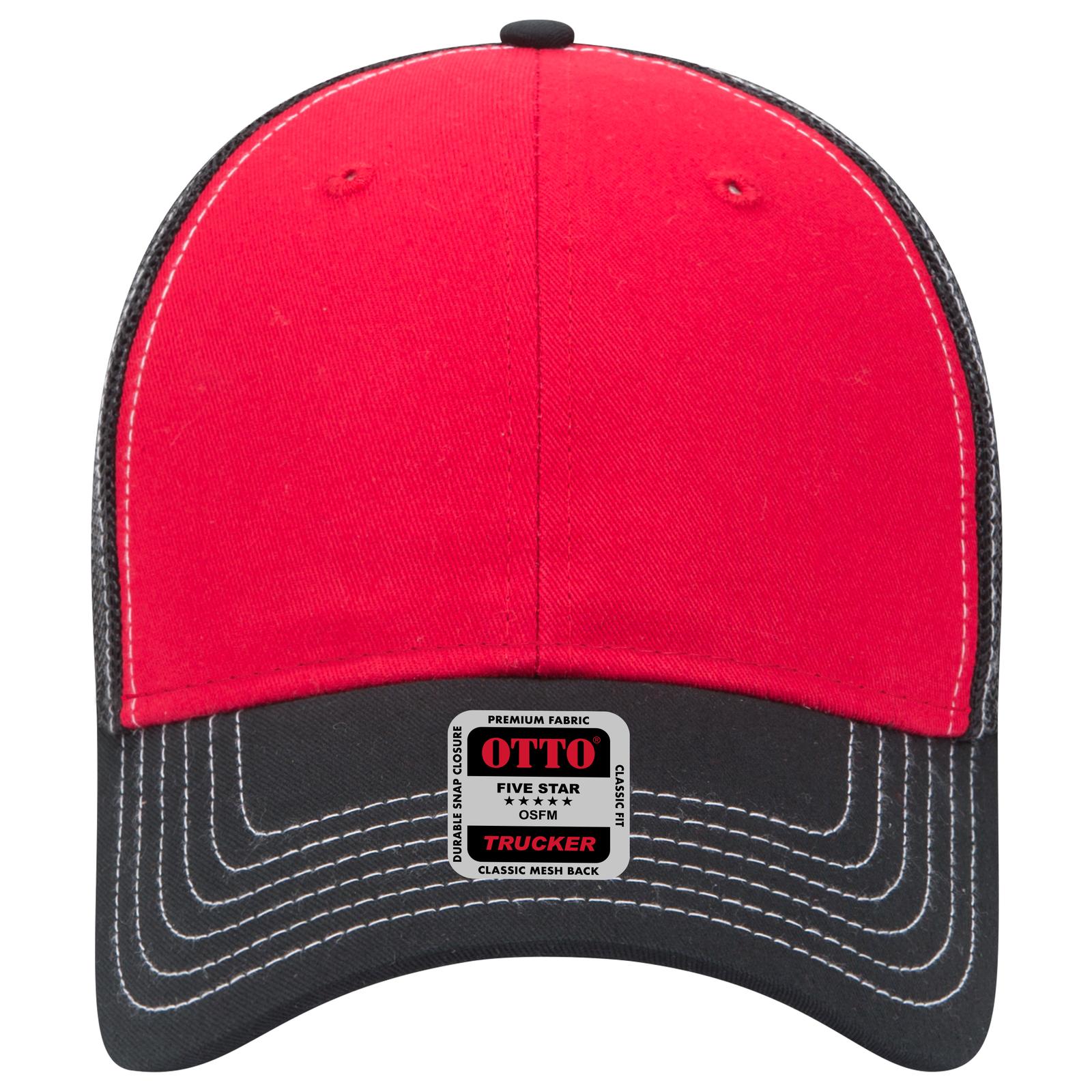 Right View of 030203 - Blk/Red/Blk OTTO CAP 6 Panel Low Profile Mesh Back Trucker Hat