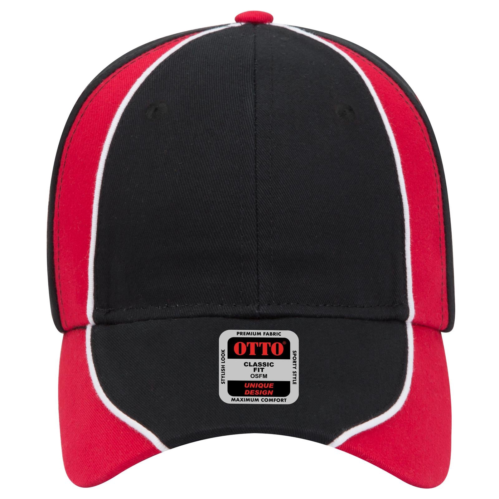 Front View of 030216 - Blk/Red/Wht OTTO CAP 6 Panel Low Profile Baseball Cap