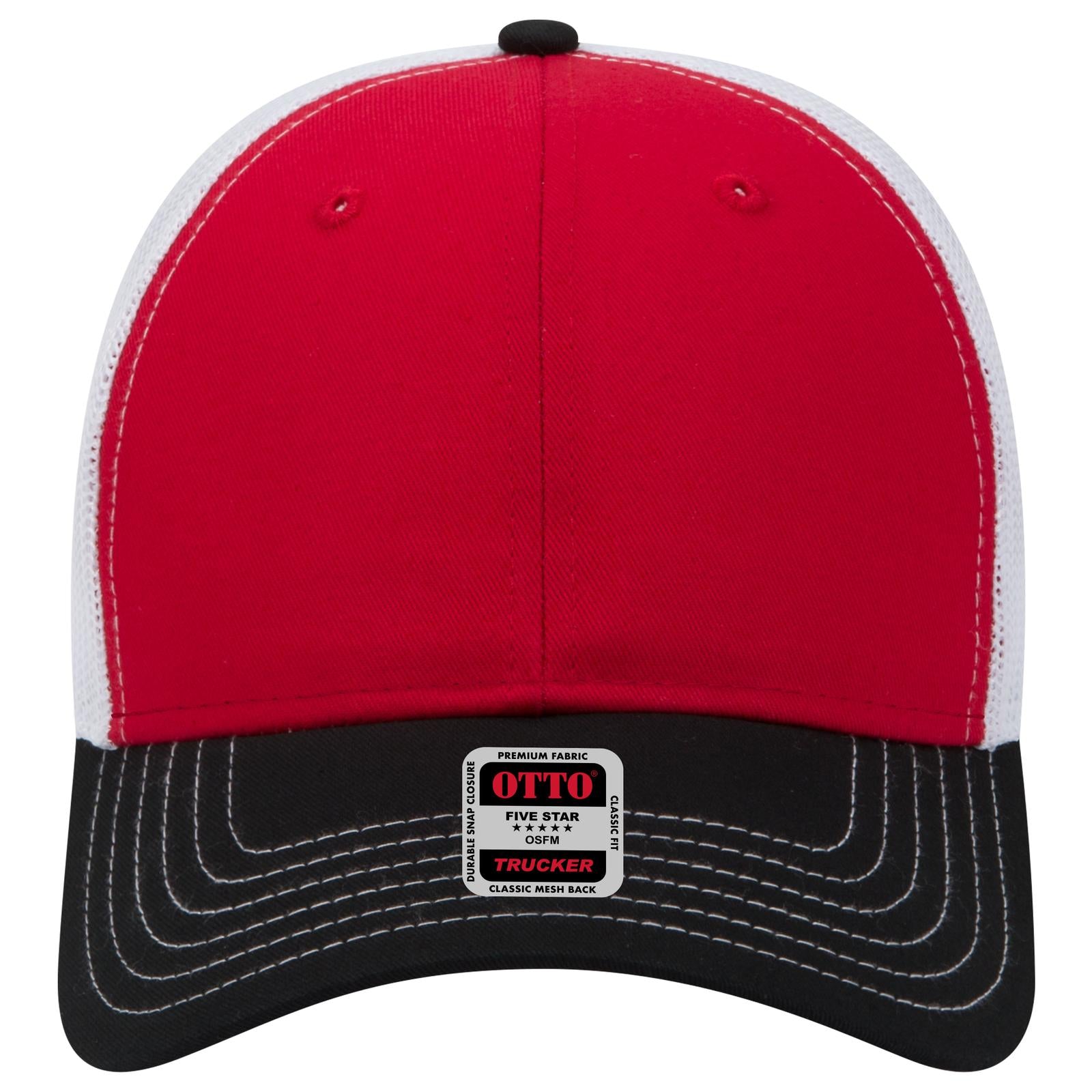 Right View of 030216 - Blk/Red/Wht OTTO CAP 6 Panel Low Profile Mesh Back Trucker Hat