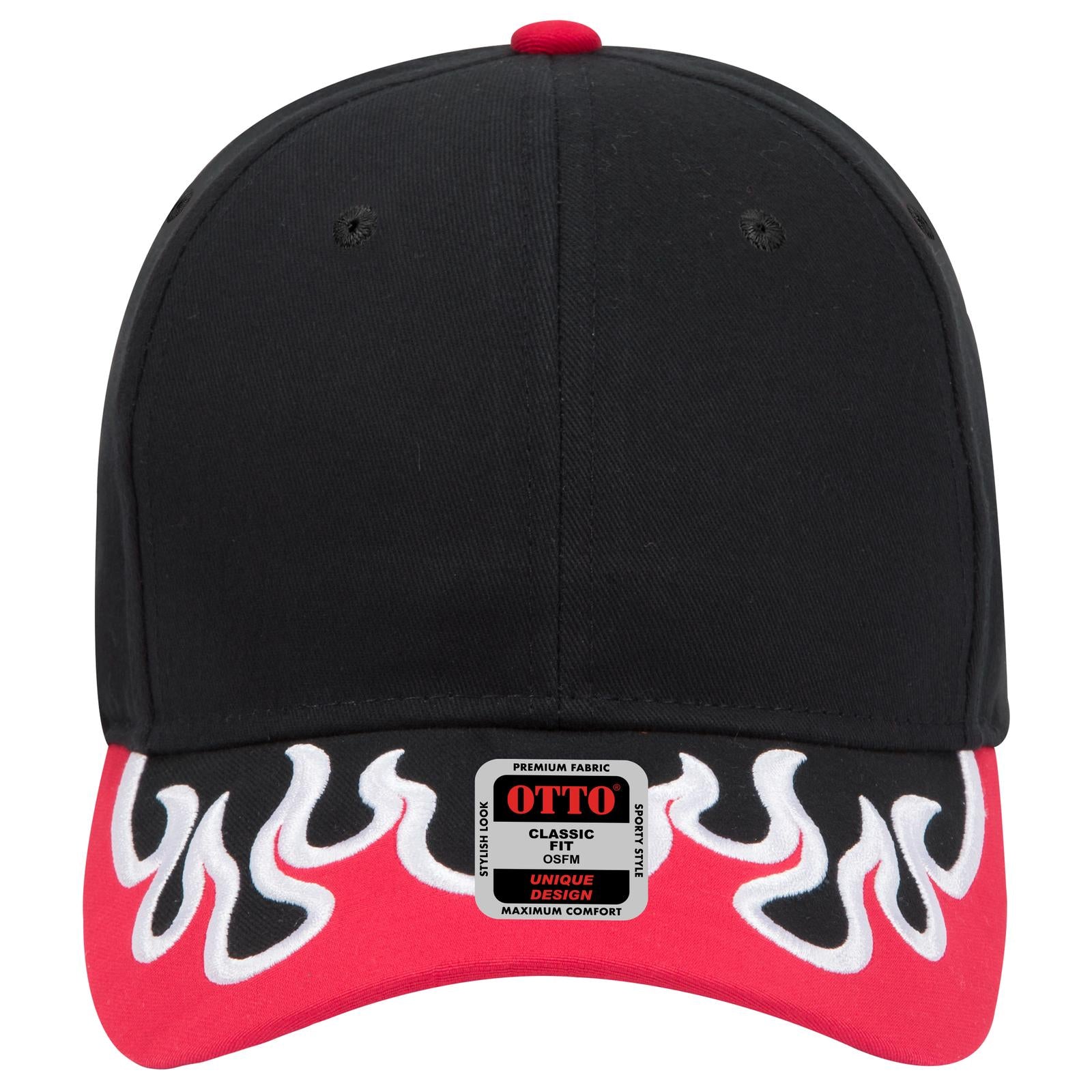 Front View of 030216C - Blk/Red/Wht OTTO CAP 6 Panel Low Profile Baseball Cap