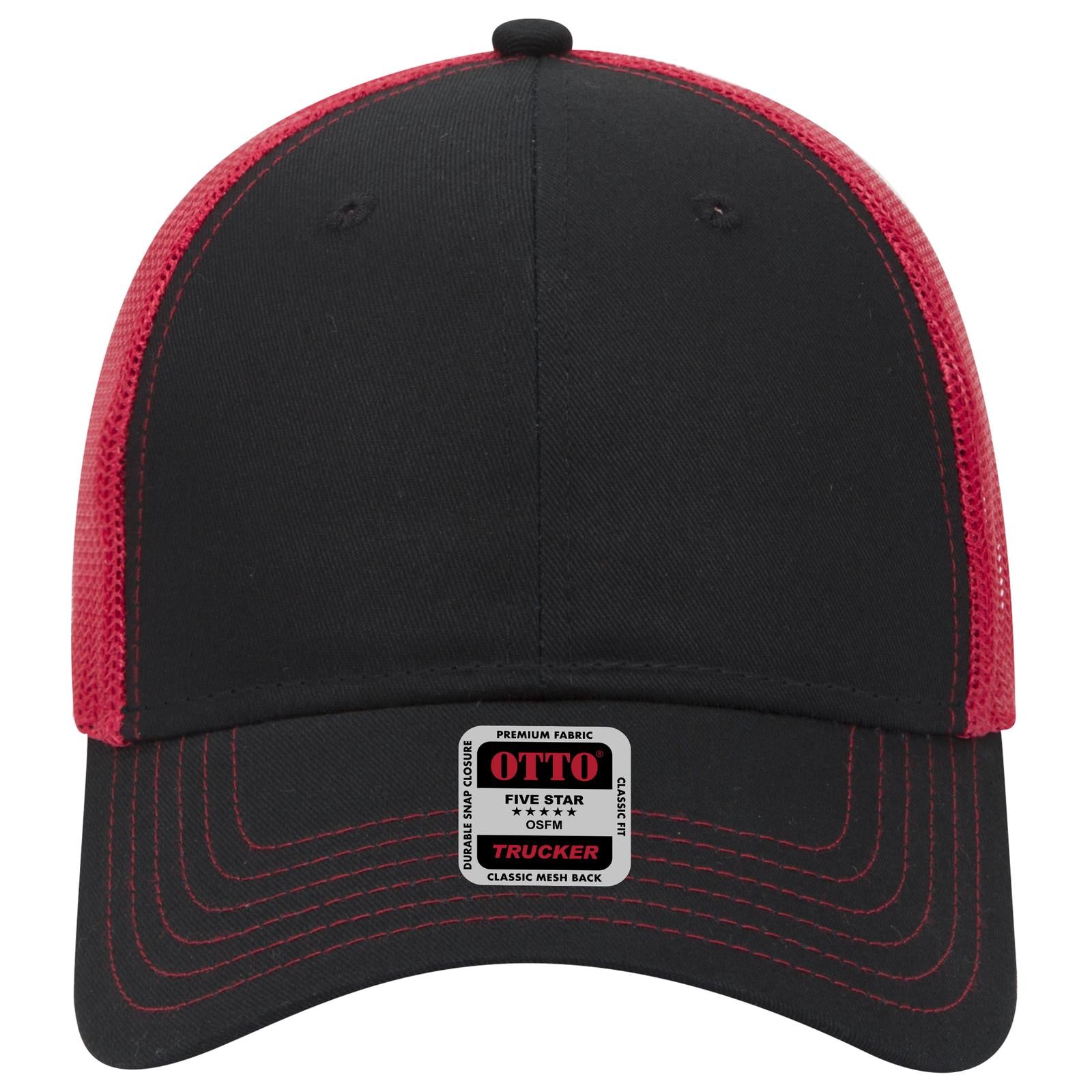 Right View of 030302 - Blk/Blk/Red OTTO CAP 6 Panel Low Profile Mesh Back Trucker Hat