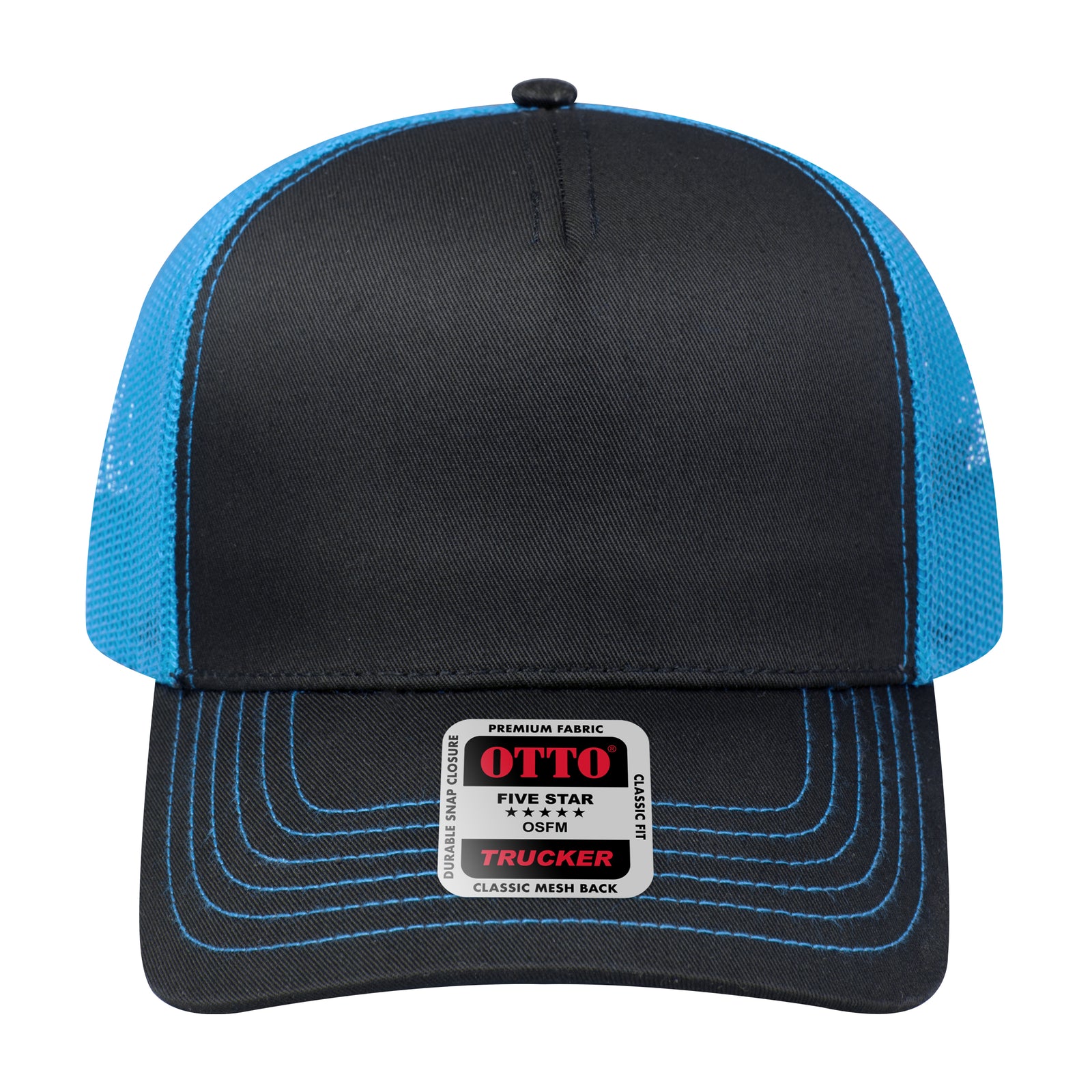 Right View of 0303107 - Blk/Blk/N.Blue OTTO CAP 5 Panel Low Profile Mesh Back Trucker Hat