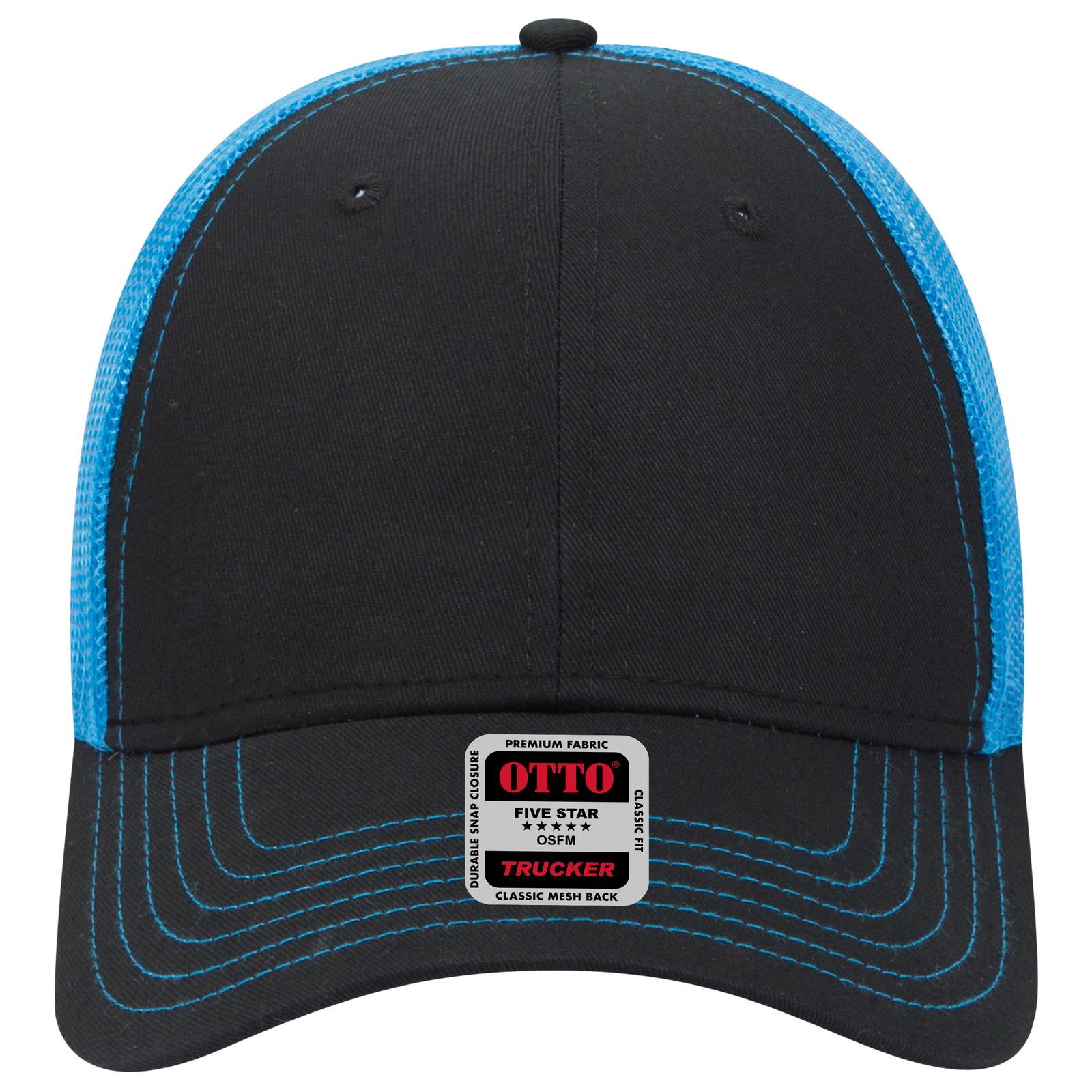 Right View of 0303107 - Blk/Blk/N.Blue OTTO CAP 6 Panel Low Profile Mesh Back Trucker Hat