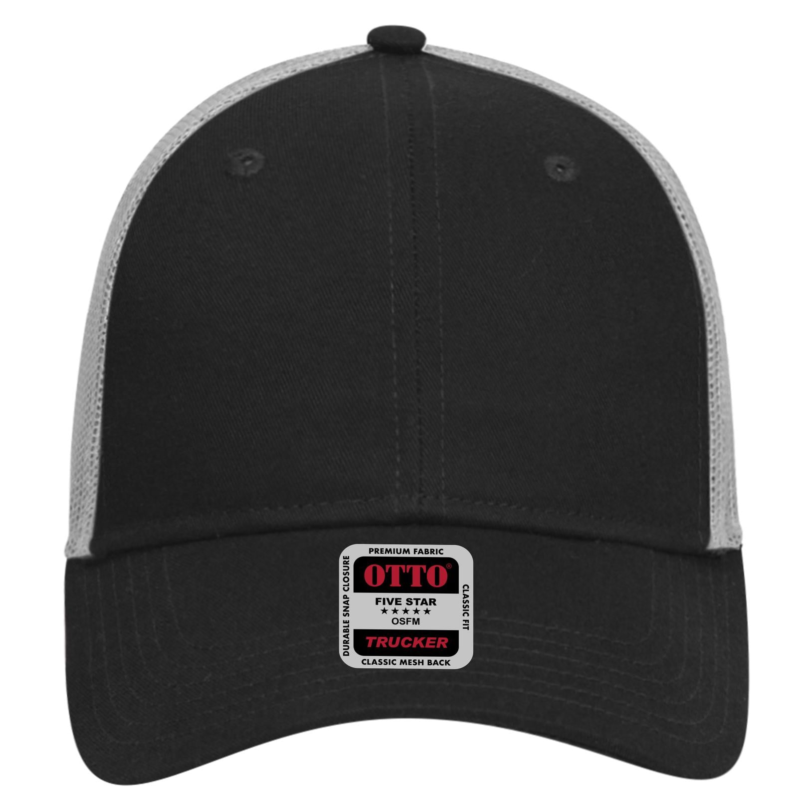 Right View of 030314 - Blk/Blk/Gry OTTO CAP 6 Panel Low Profile Mesh Back Trucker Hat