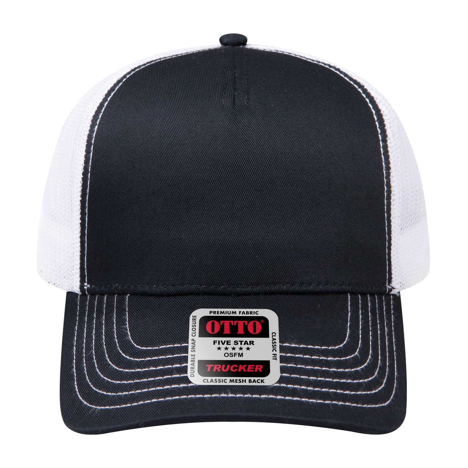 Right View of 030316 - Blk/Blk/Wht OTTO CAP 5 Panel Low Profile Mesh Back Trucker Hat