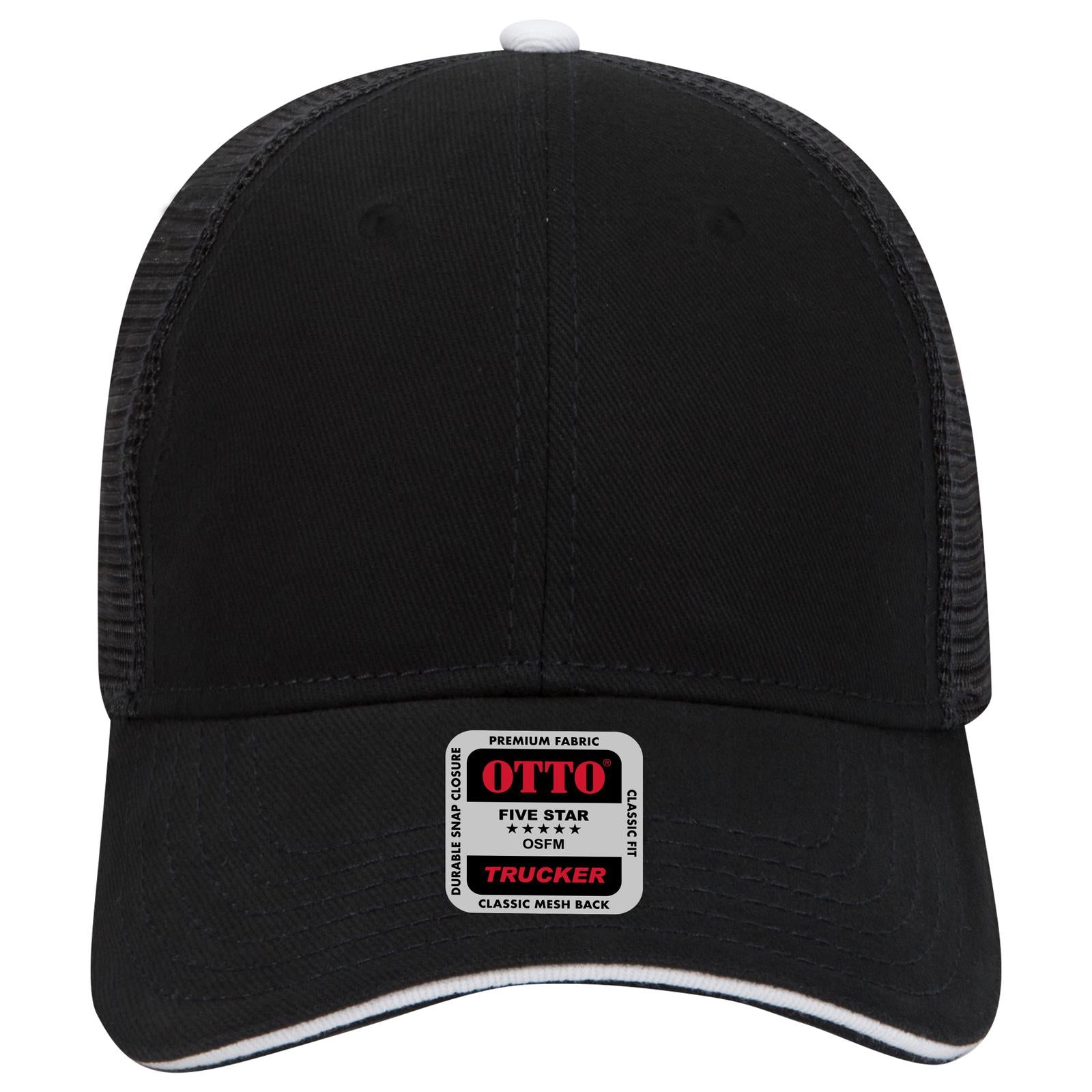 Right View of 030316 - Blk/Blk/Wht OTTO CAP 6 Panel Low Profile Mesh Back Trucker Hat
