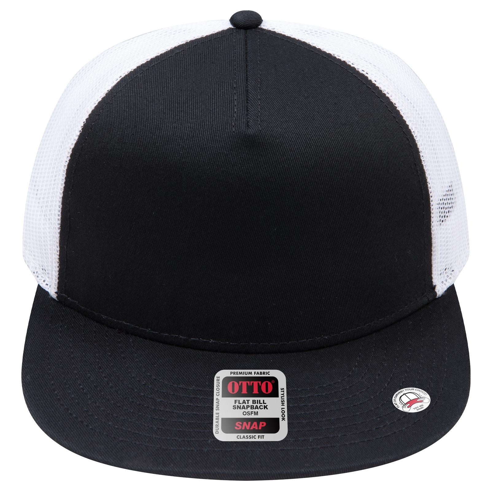 Right View of 030316 - Blk/Blk/Wht OTTO CAP "OTTO SNAP" 5 Panel Pro Style Mesh Back Trucker Snapback Hat