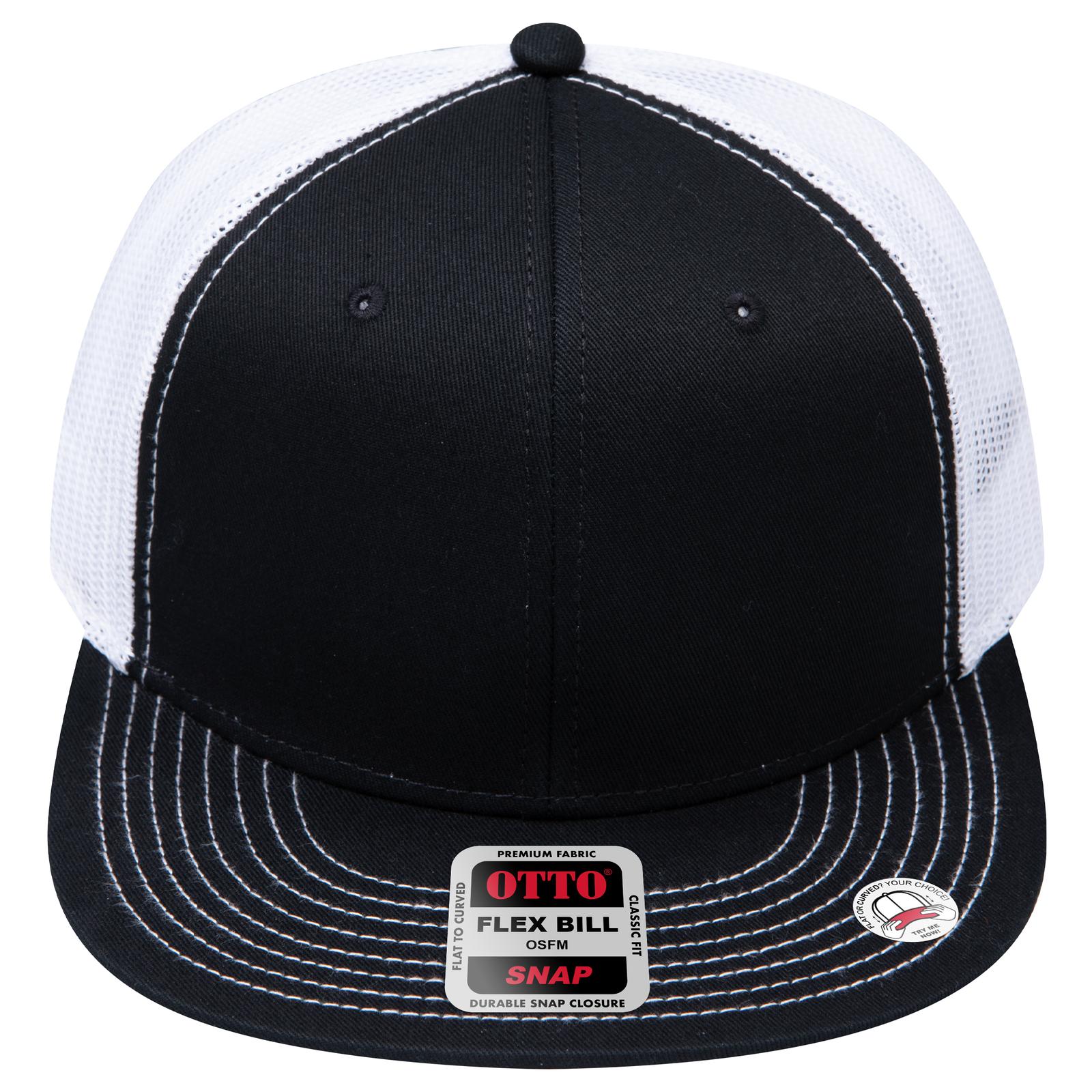Right View of 030316B - Blk/Blk/Wht OTTO CAP "OTTO SNAP" 6 Panel Pro Style Mesh Back Trucker Snapback Hat