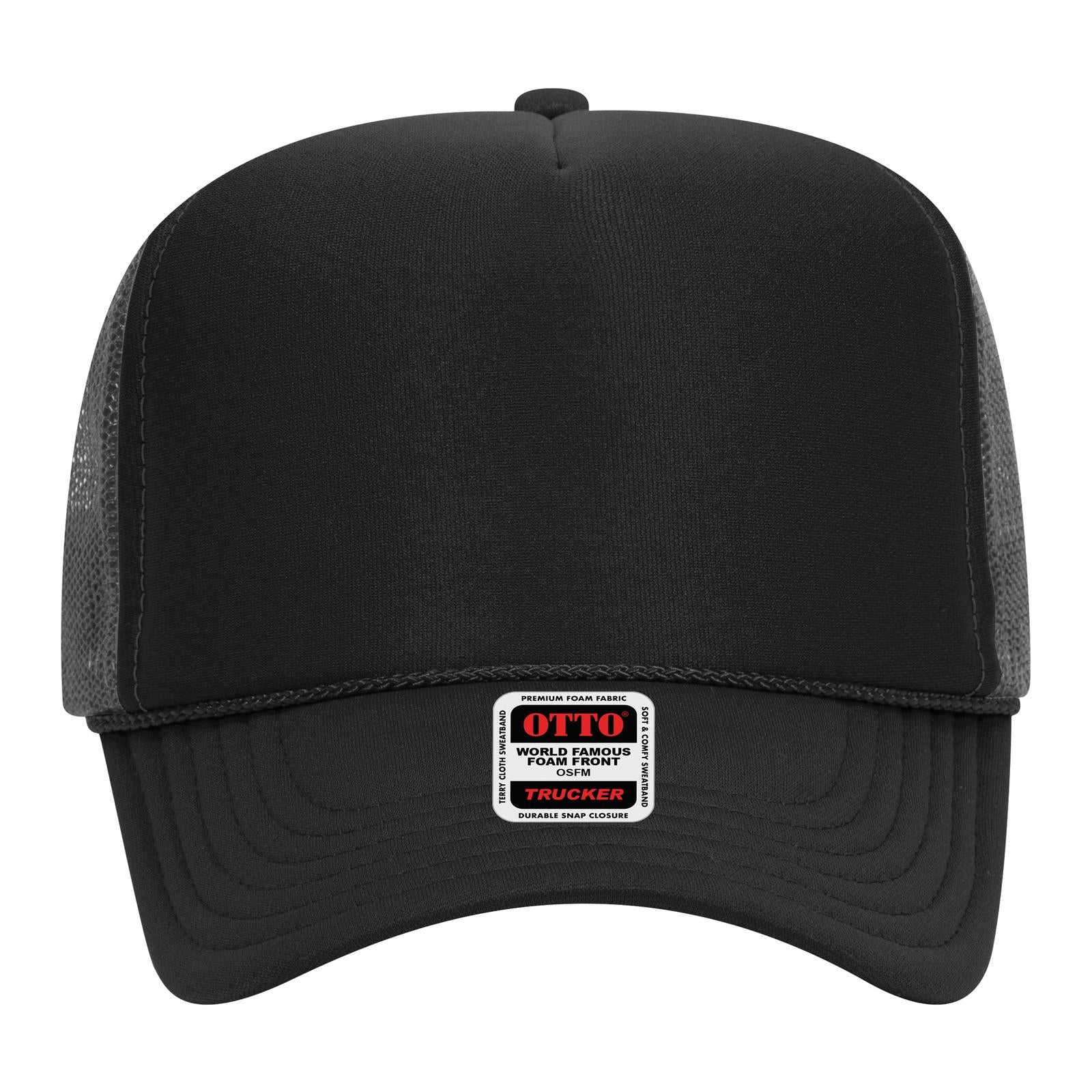 Right View of 030325 - Blk/Blk/Ch.Gry OTTO CAP 5 Panel High Crown Mesh Back Trucker Hat