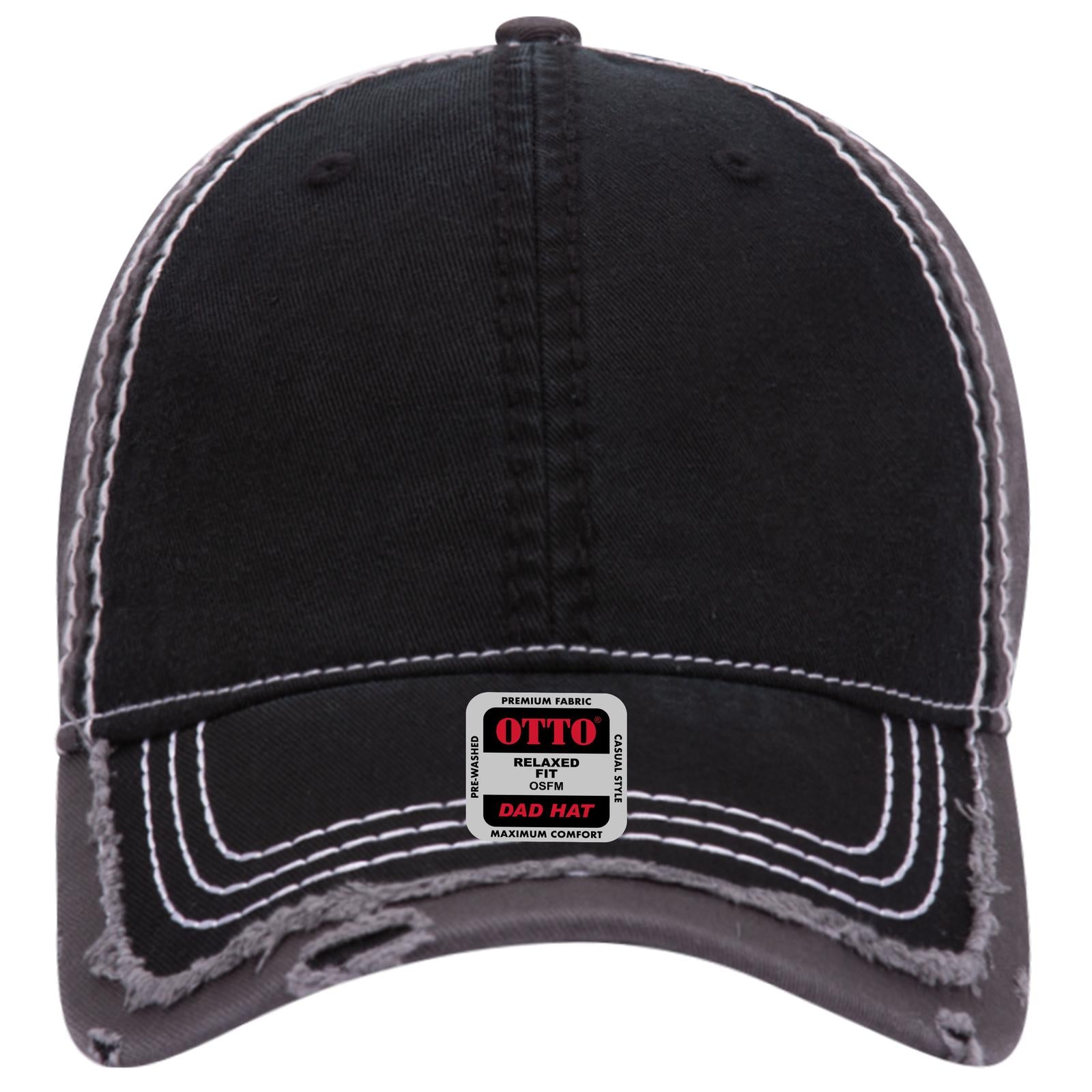 Front View of 030325 - Blk/Blk/Ch.Gry OTTO CAP 6 Panel Low Profile Dad Hat