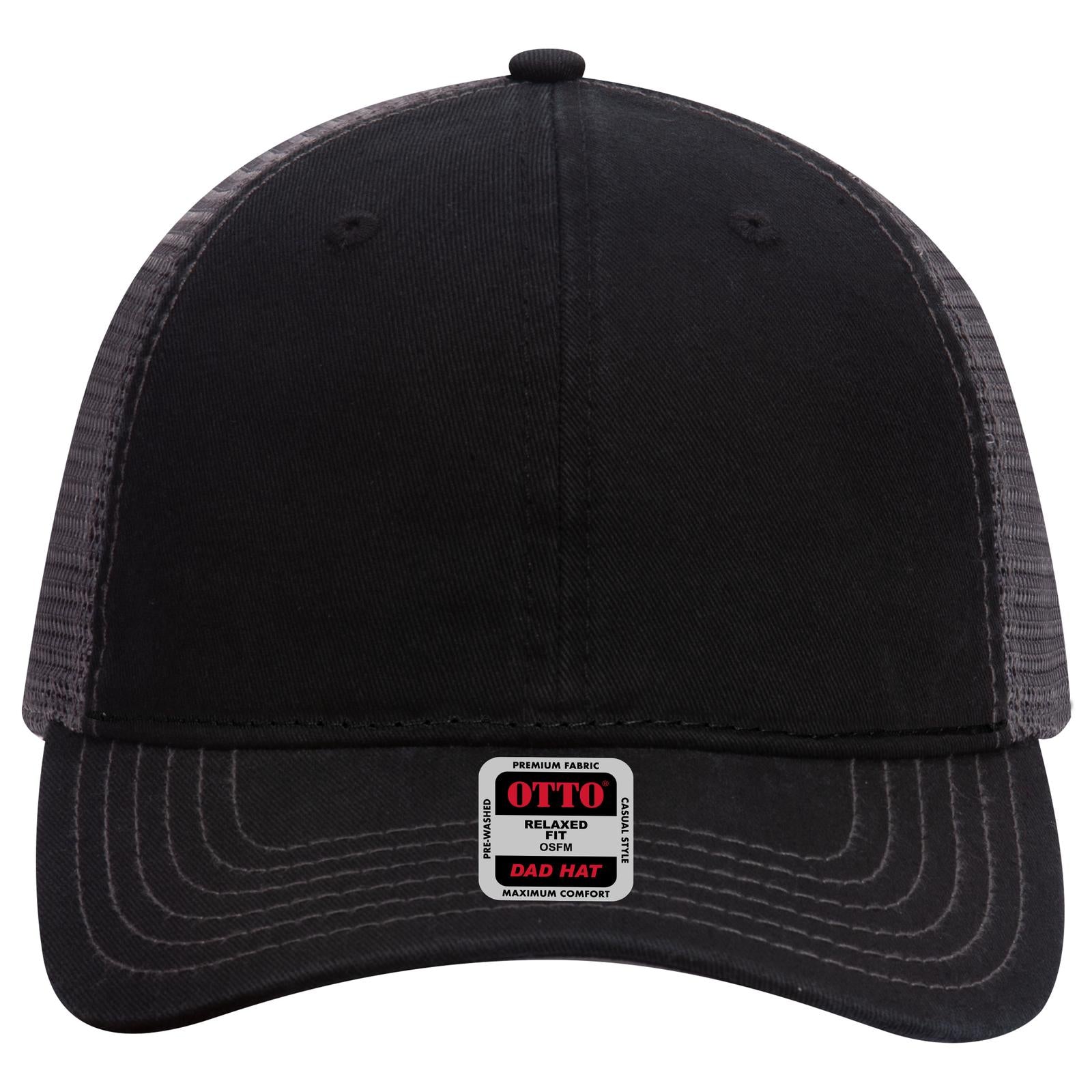 Right View of 030325 - Blk/Blk/Ch.Gry OTTO CAP 6 Panel Low Profile Mesh Back Trucker Dad Hat